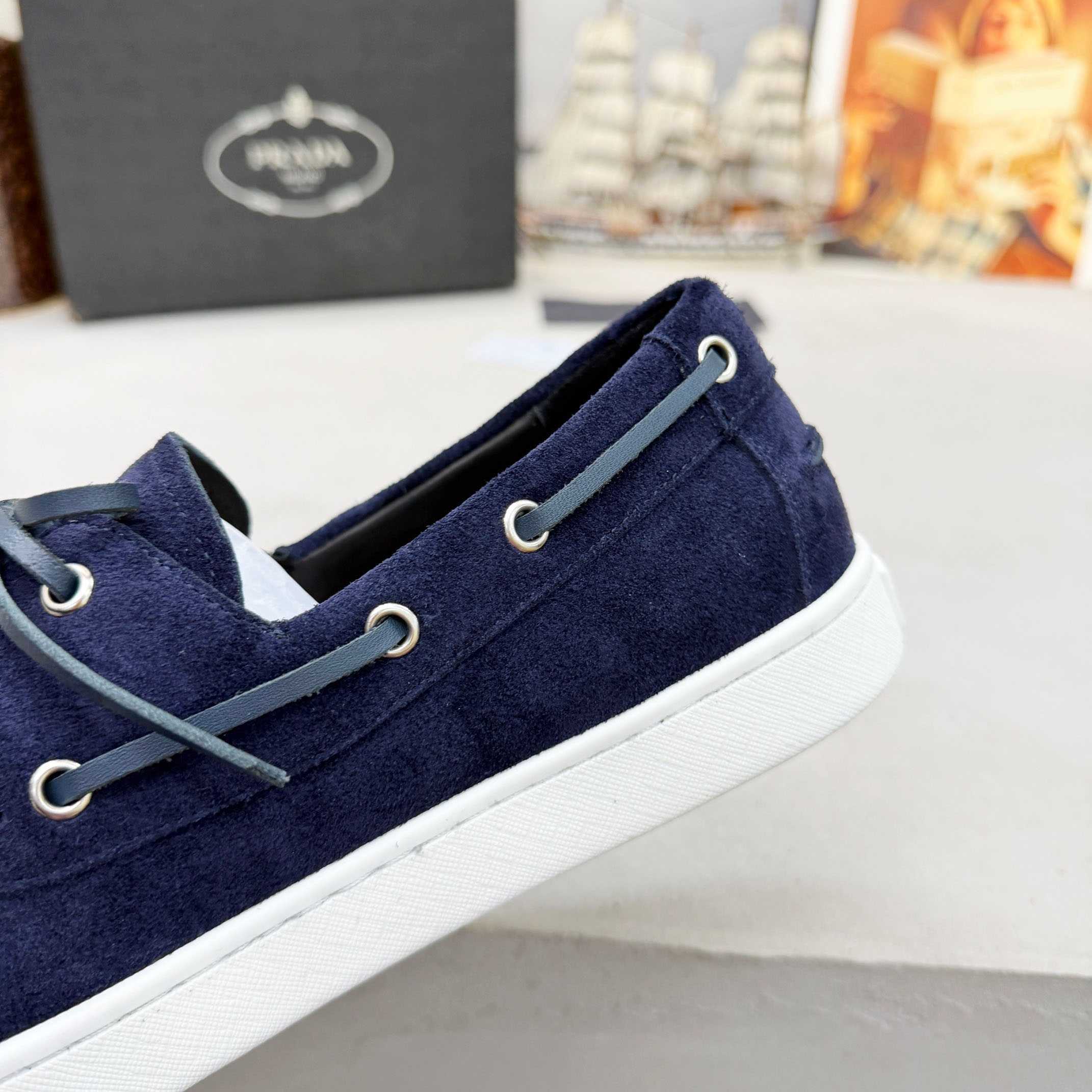 Prada Suede Boat Shoes With Laces - FashionPlug