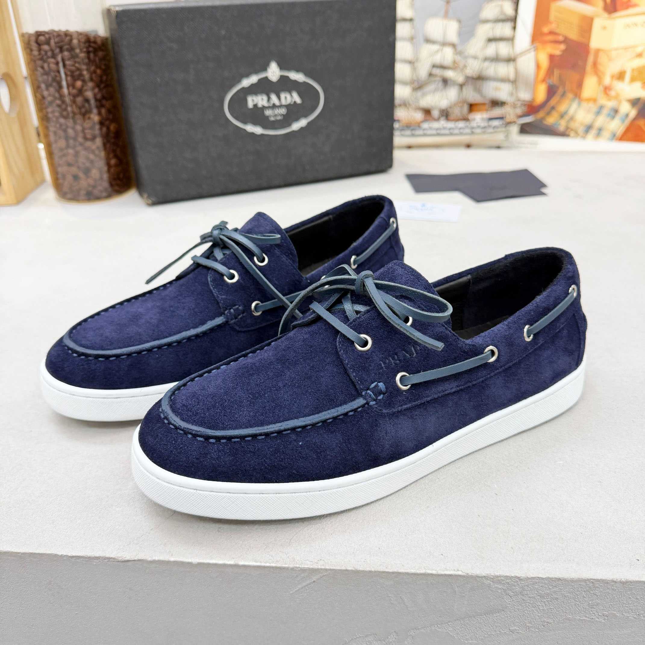 Prada Suede Boat Shoes With Laces - FashionPlug