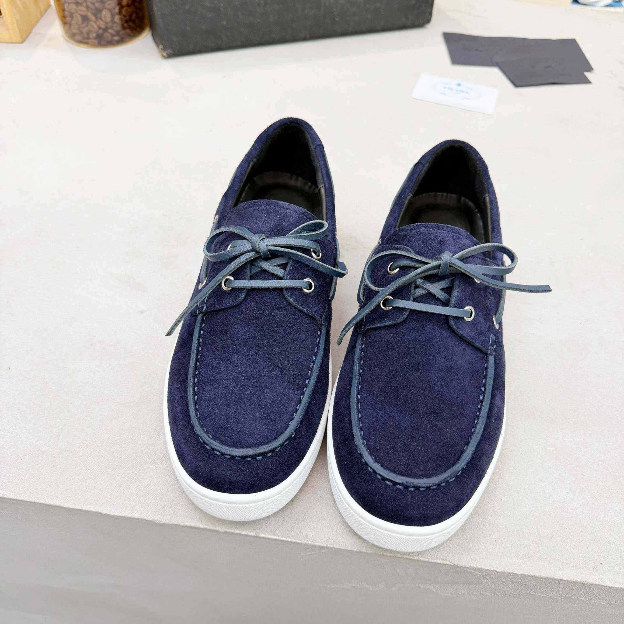 Prada Suede Boat Shoes With Laces - FashionPlug