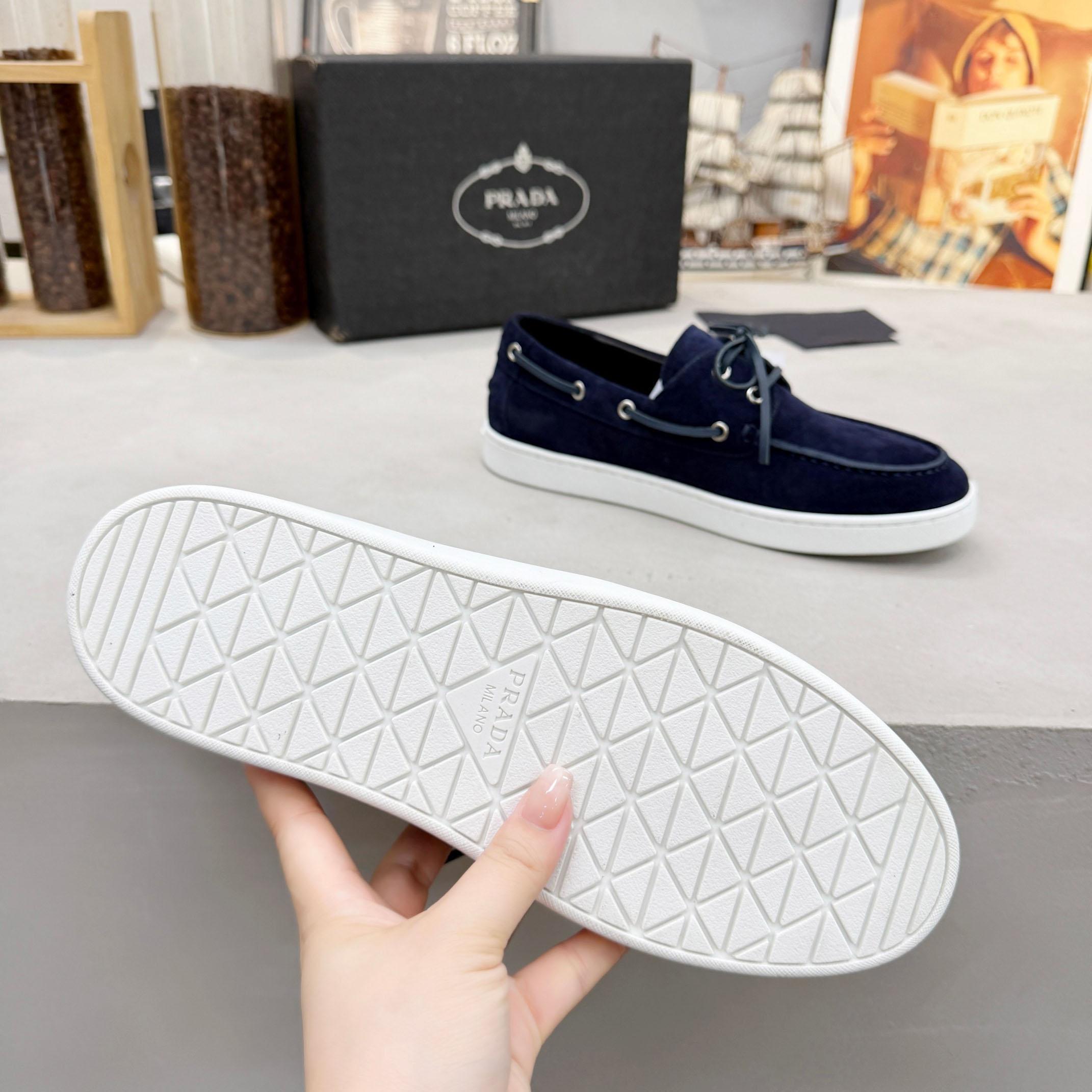 Prada Suede Boat Shoes With Laces - FashionPlug
