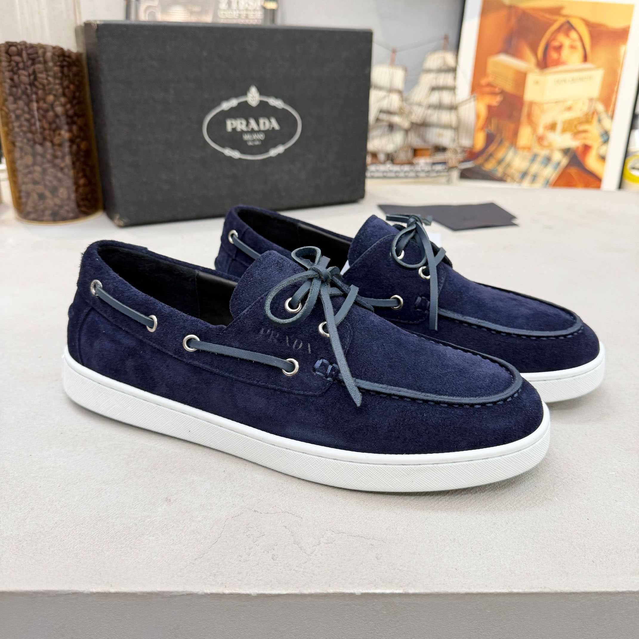 Prada Suede Boat Shoes With Laces - FashionPlug