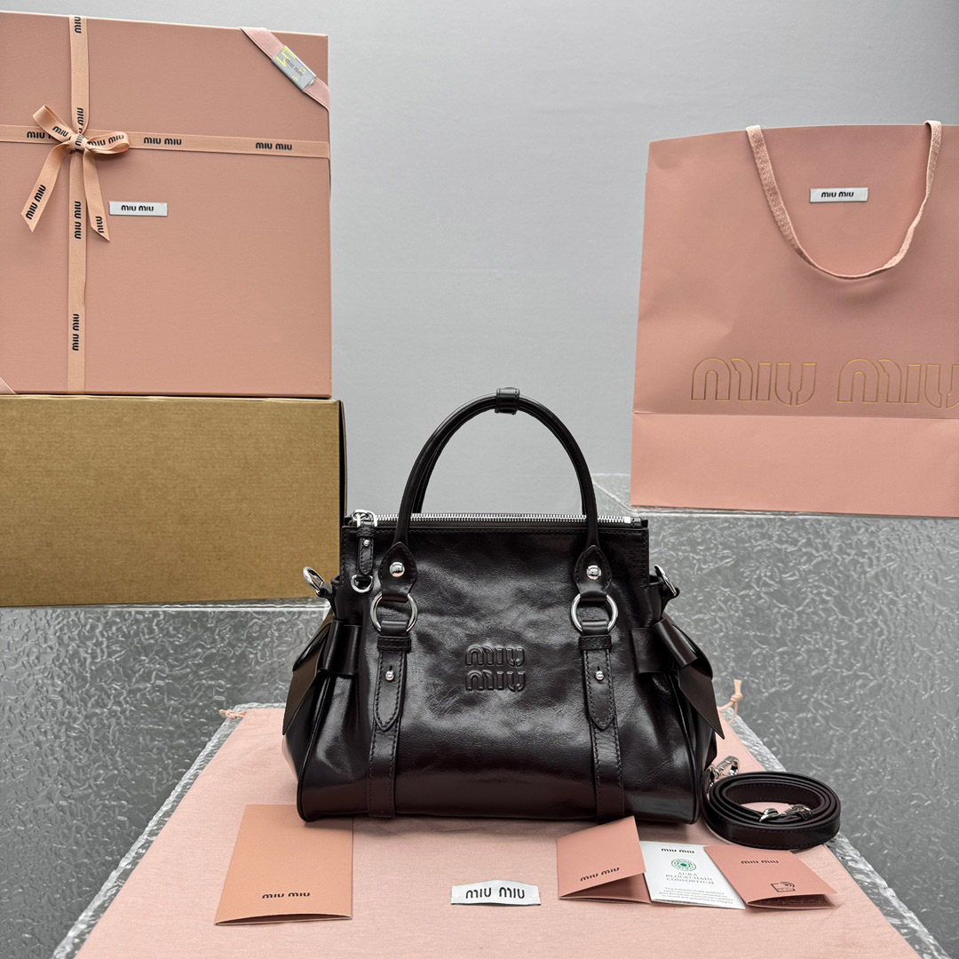 Miu Miu Shiny Leather Top-Handle Bag - FashionPlug