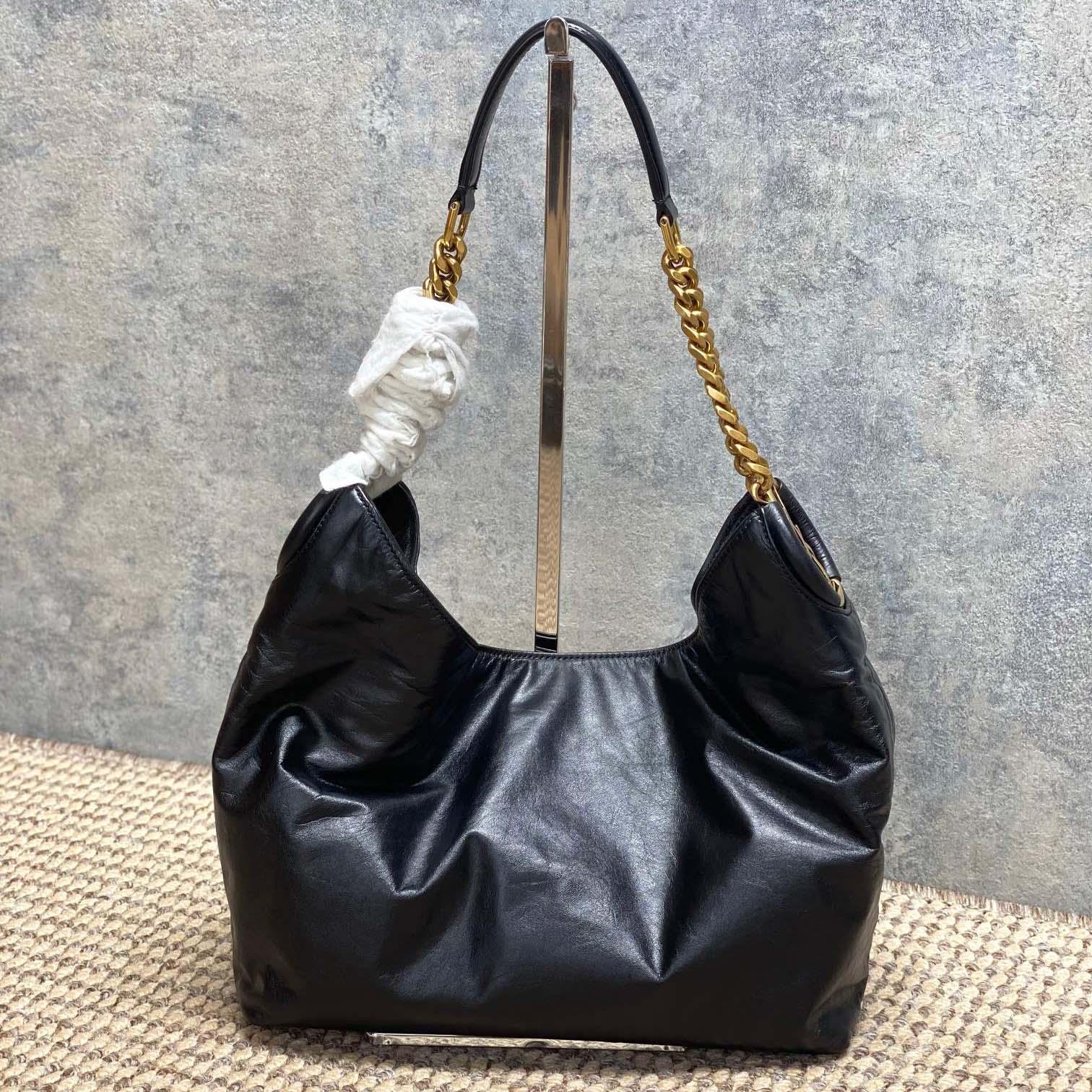 Saint Laurent HORTENSE Small Hobo In Shiny Leather - FashionPlug