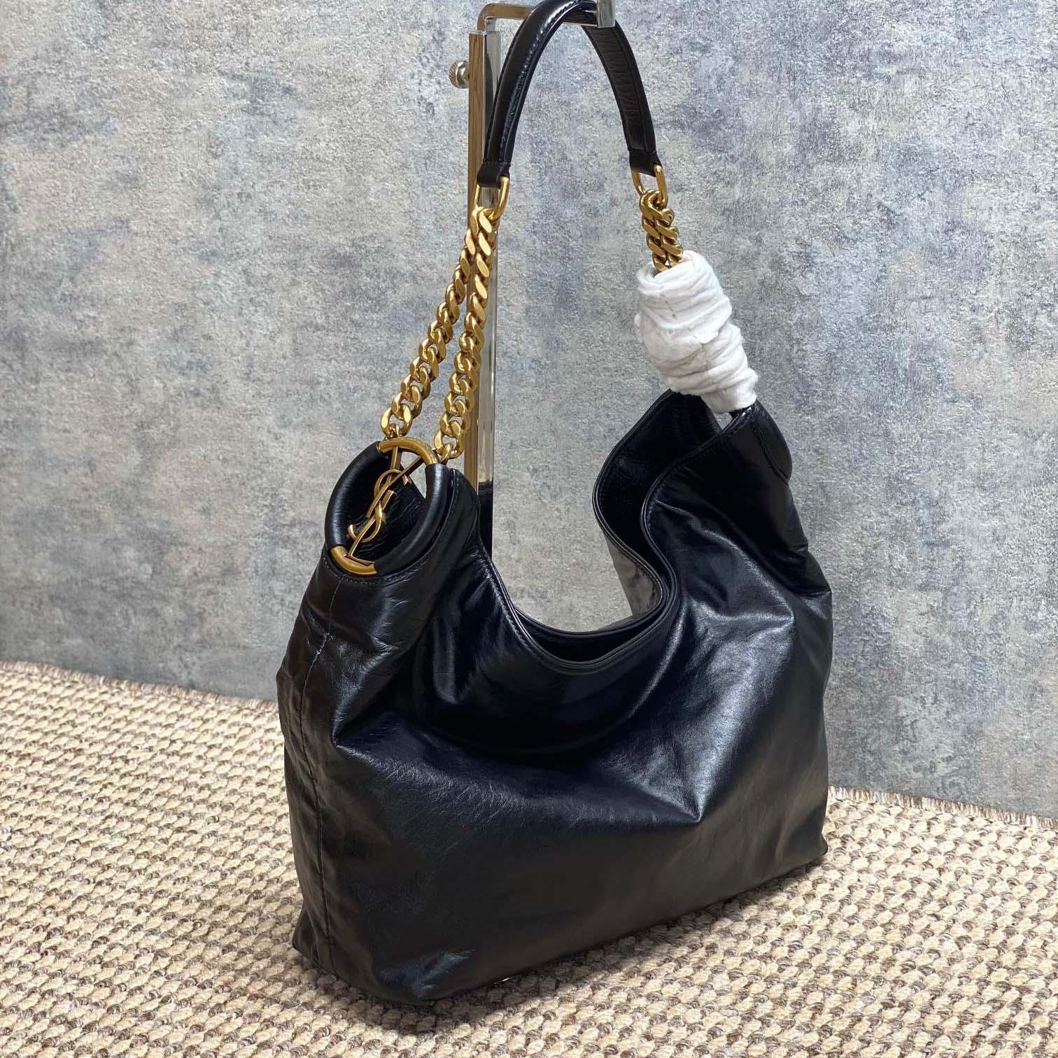 Saint Laurent HORTENSE Small Hobo In Shiny Leather - FashionPlug