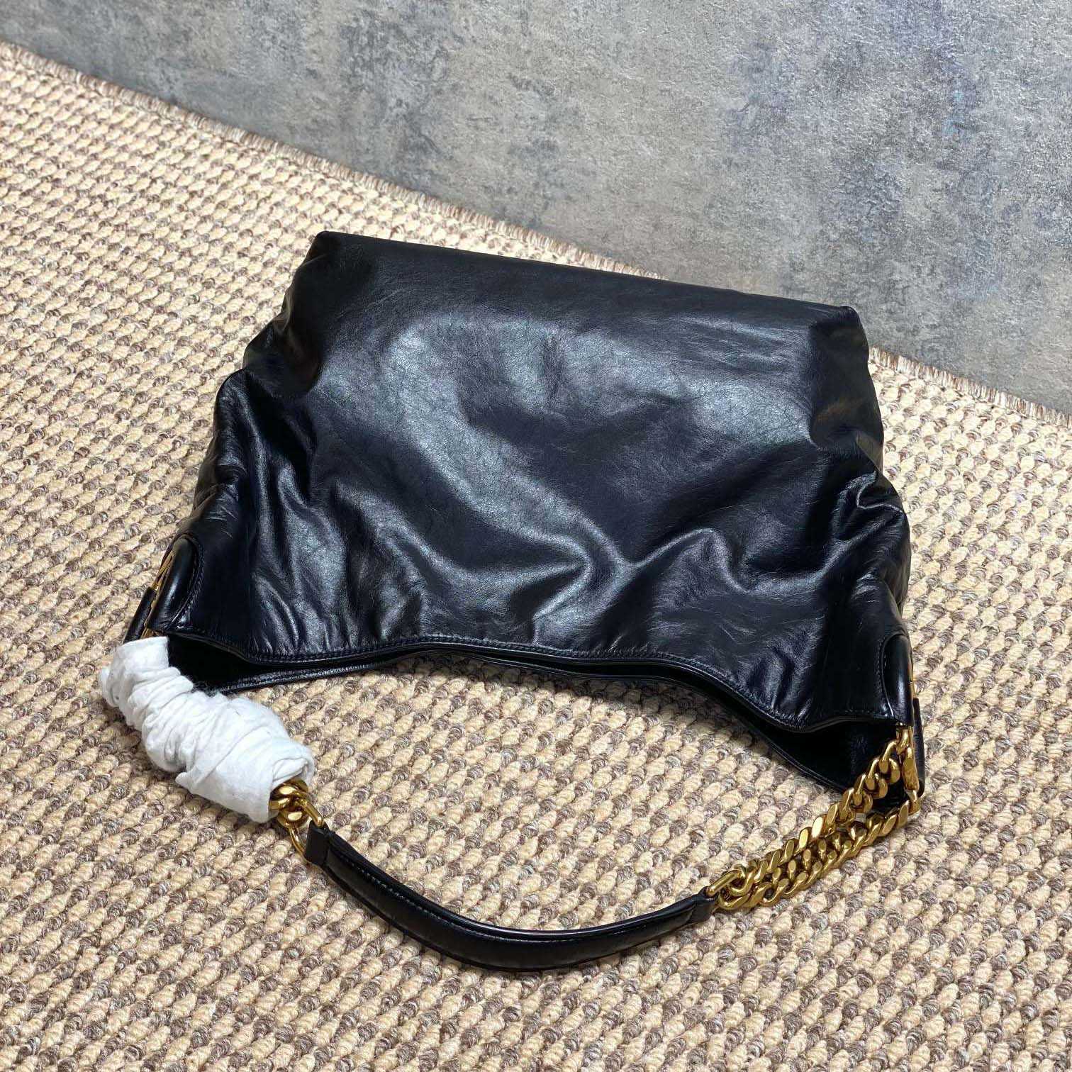 Saint Laurent HORTENSE Small Hobo In Shiny Leather - FashionPlug