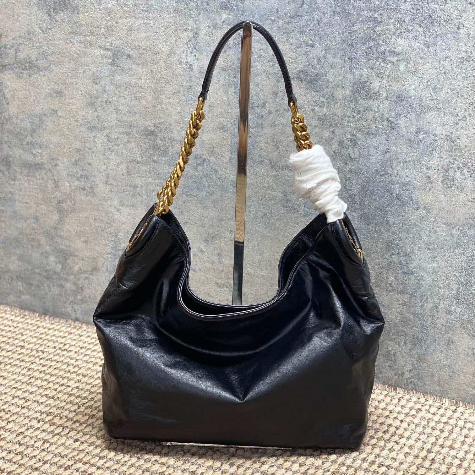 Saint Laurent HORTENSE Small Hobo In Shiny Leather - FashionPlug
