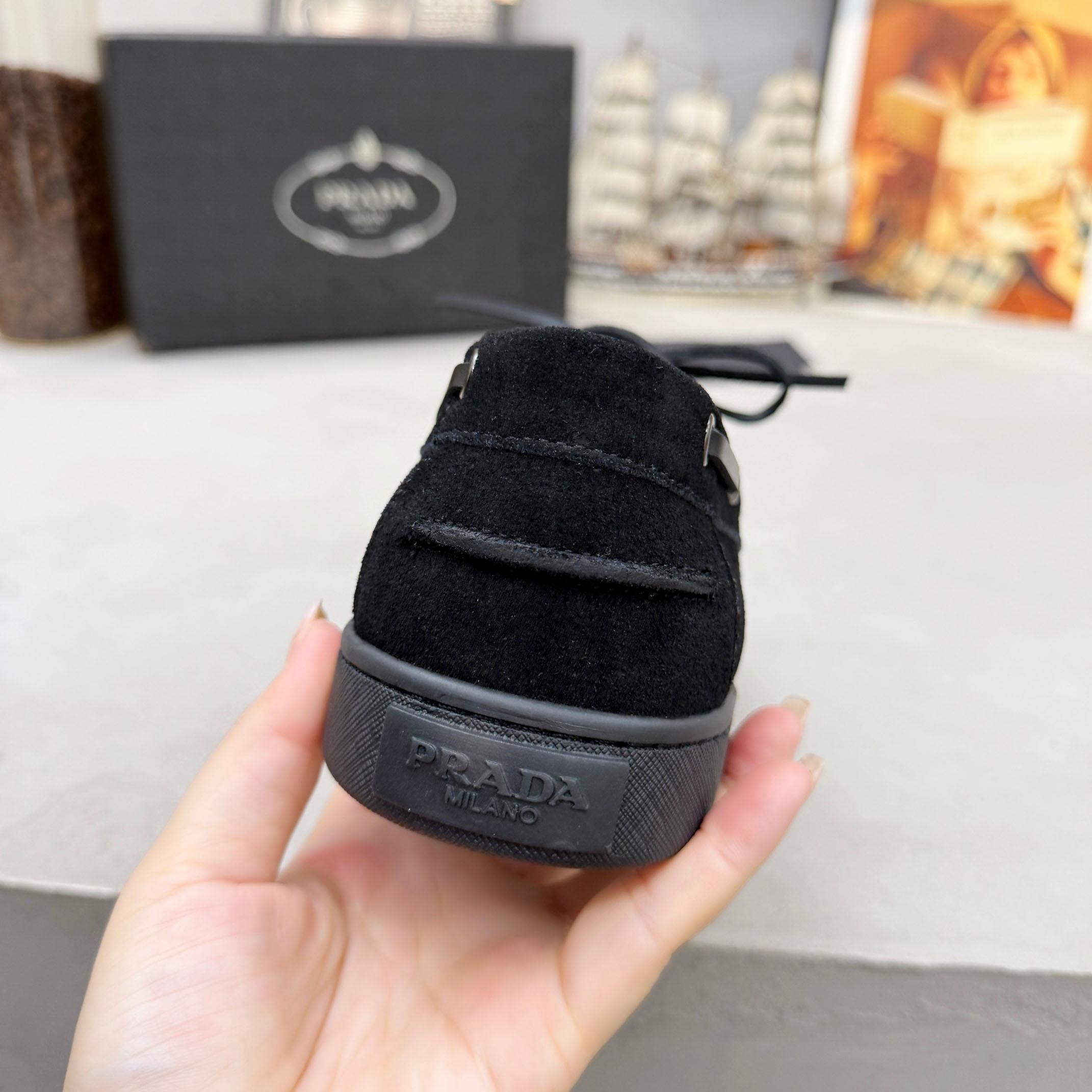 Prada Suede Boat Shoes With Laces - FashionPlug