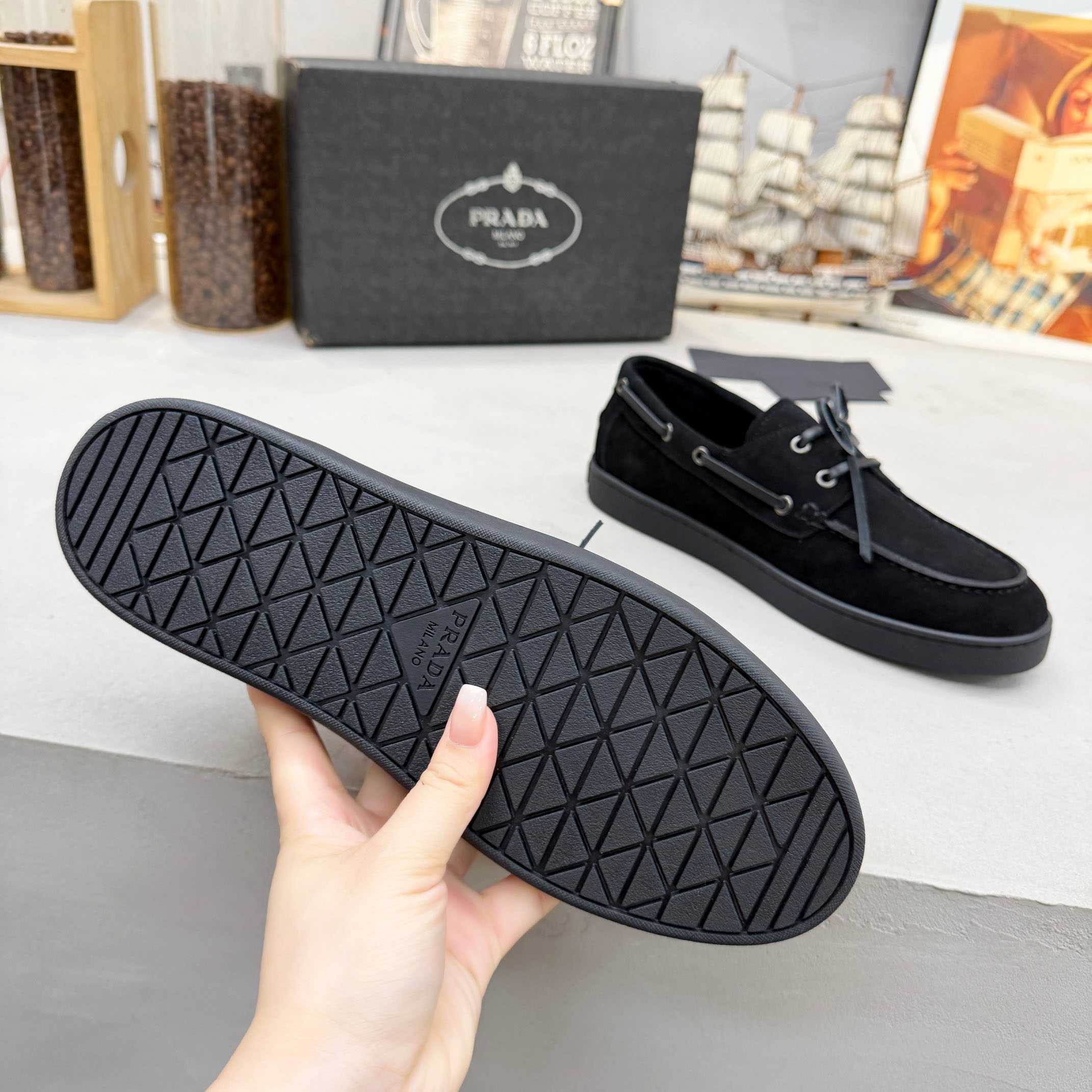 Prada Suede Boat Shoes With Laces - FashionPlug