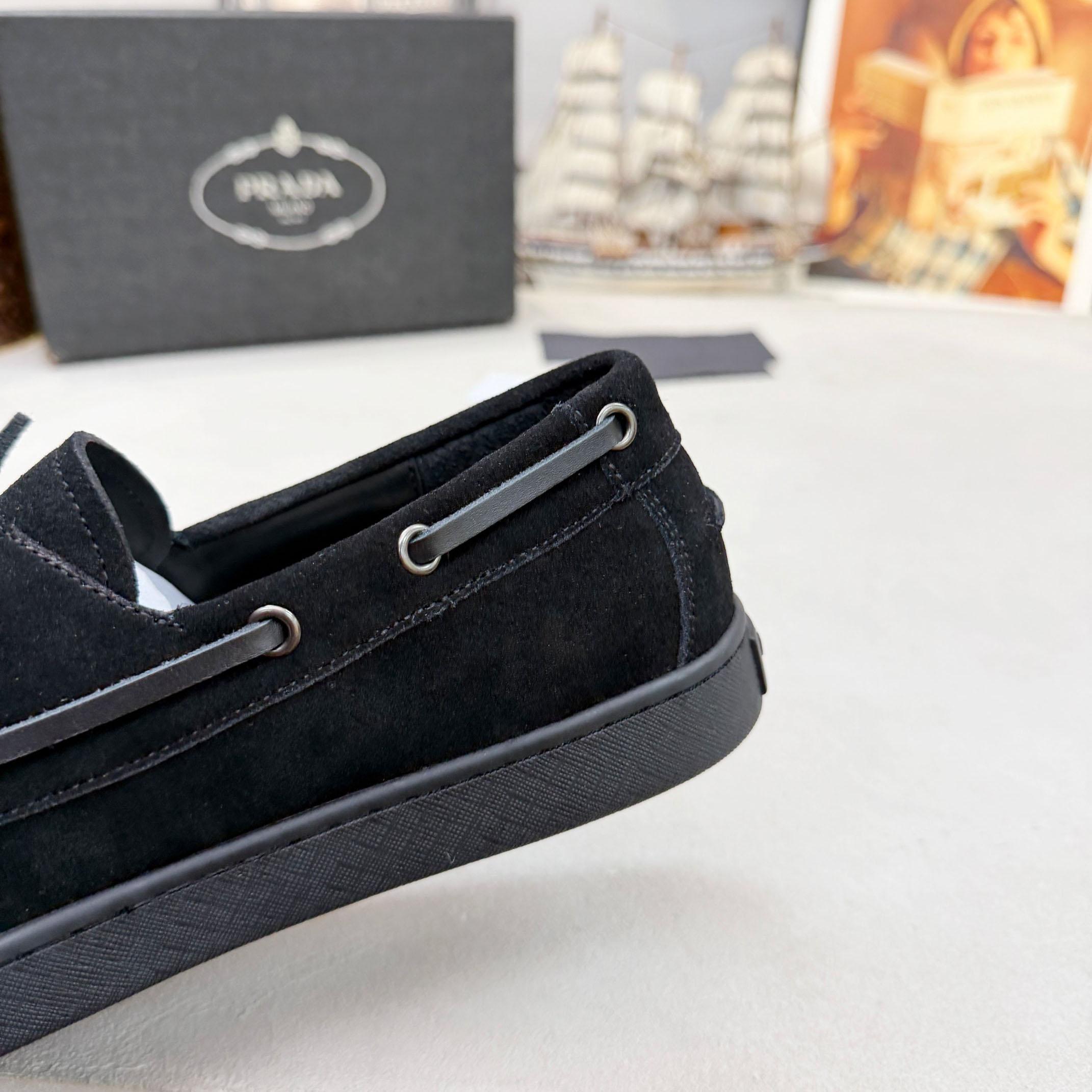 Prada Suede Boat Shoes With Laces - FashionPlug