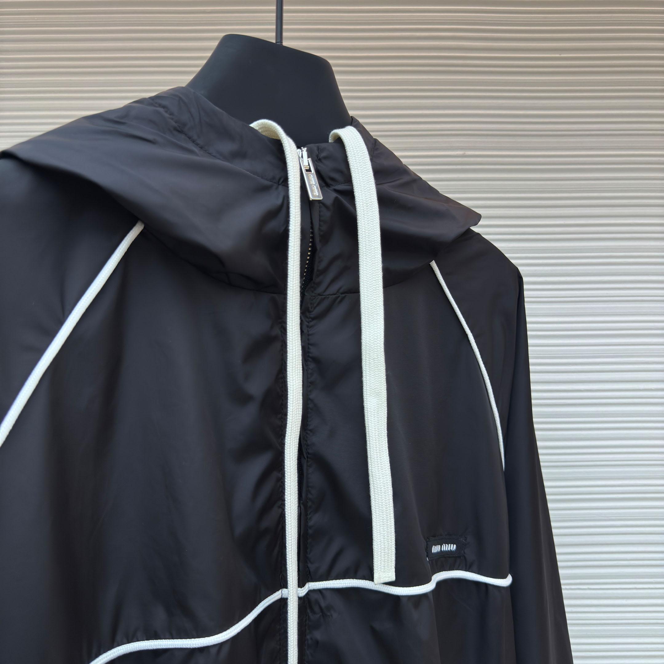 Miu Miu Black Technical Silk Zipper Jacket - FashionPlug
