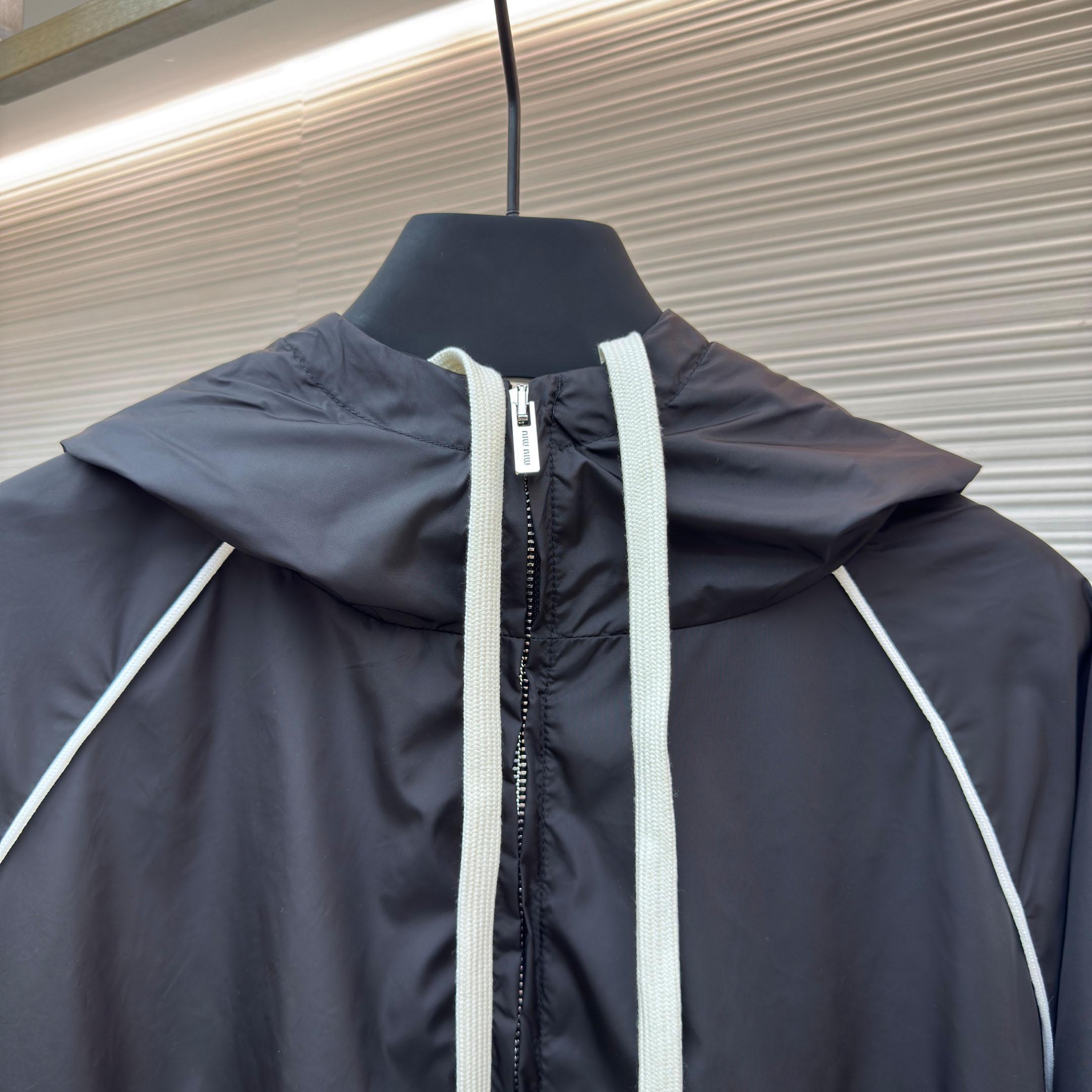 Miu Miu Black Technical Silk Zipper Jacket - FashionPlug