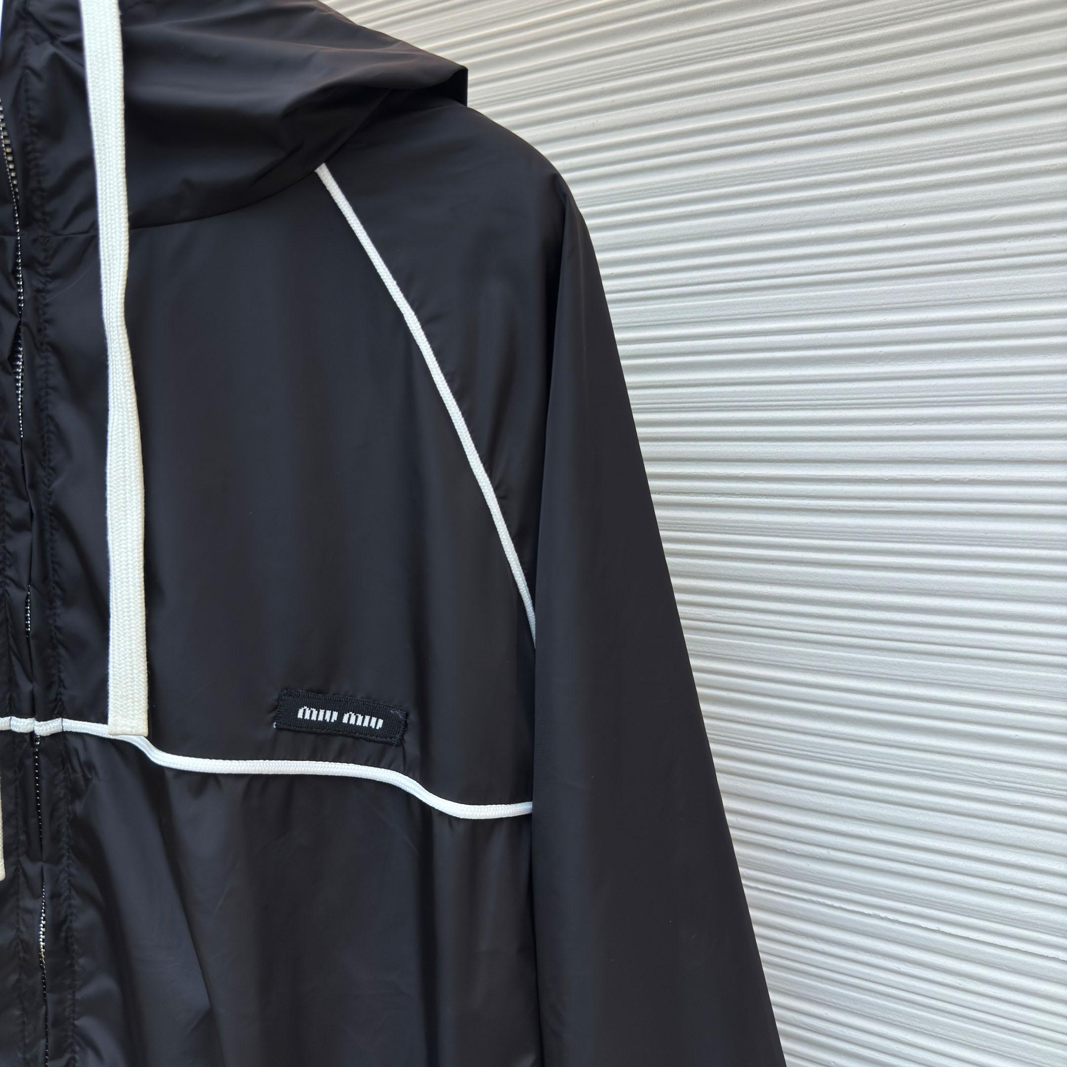 Miu Miu Black Technical Silk Zipper Jacket - FashionPlug