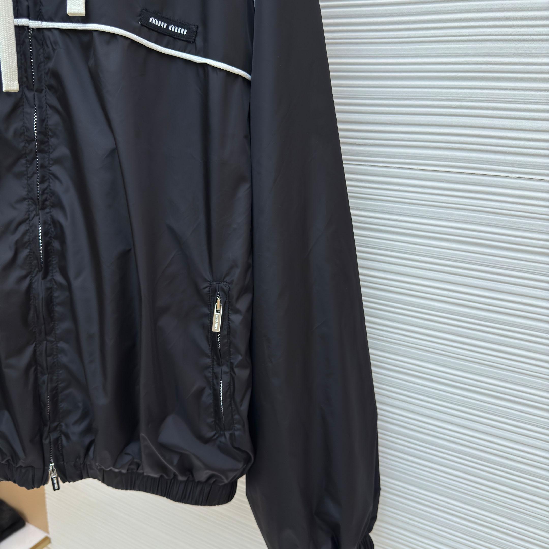 Miu Miu Black Technical Silk Zipper Jacket - FashionPlug
