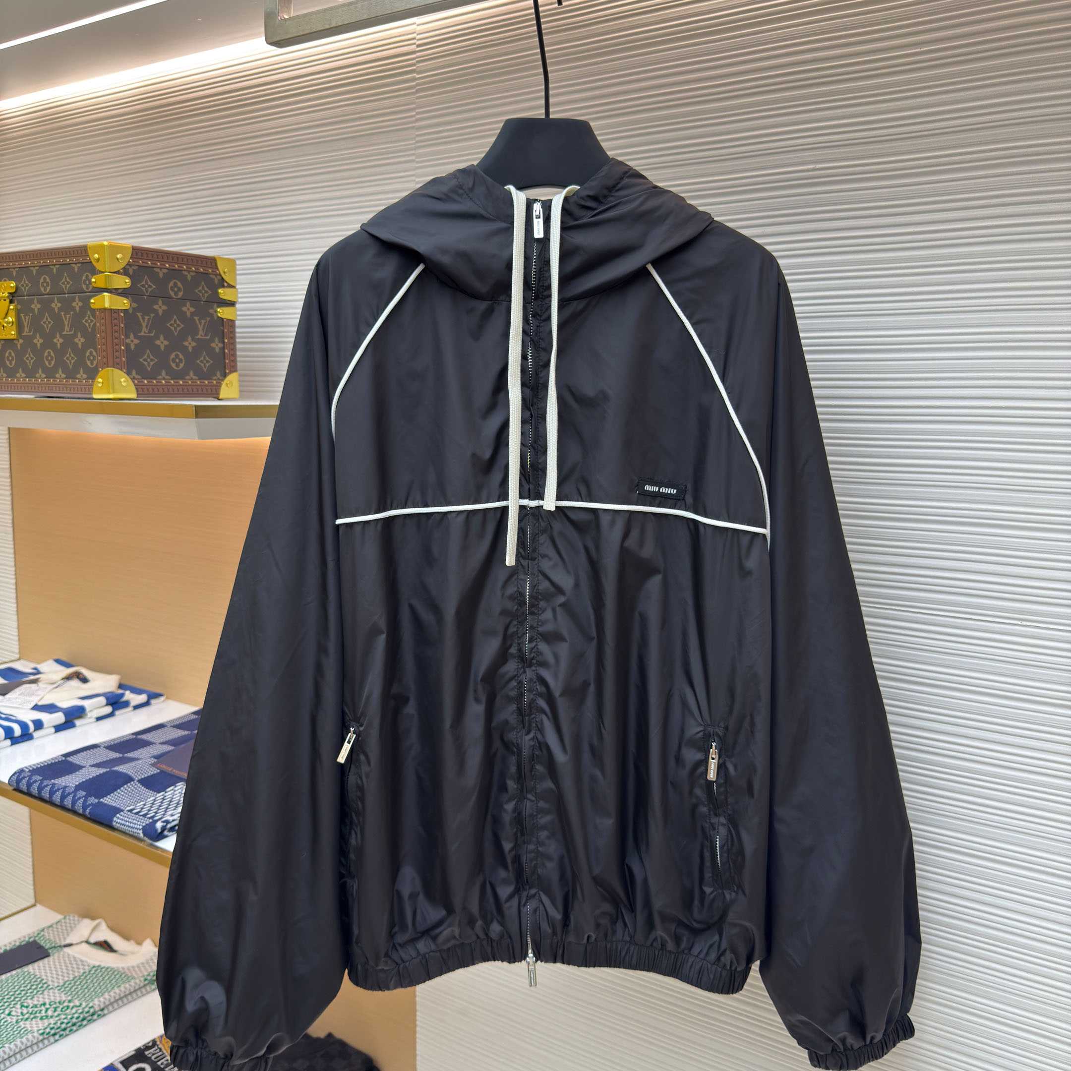 Miu Miu Black Technical Silk Zipper Jacket - FashionPlug