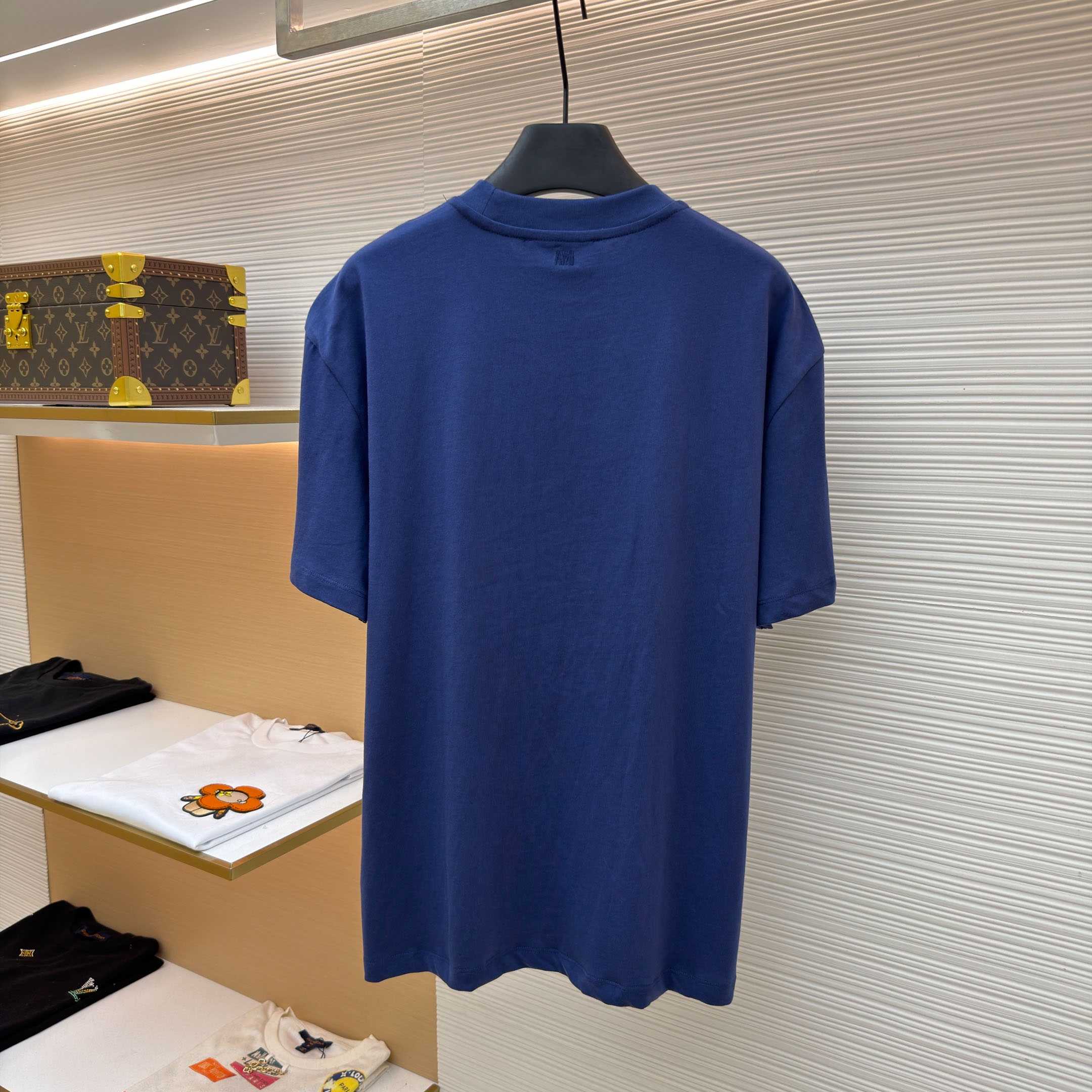 AMI Paris Blue Cotton Ami De Coeur T-shirt - FashionPlug