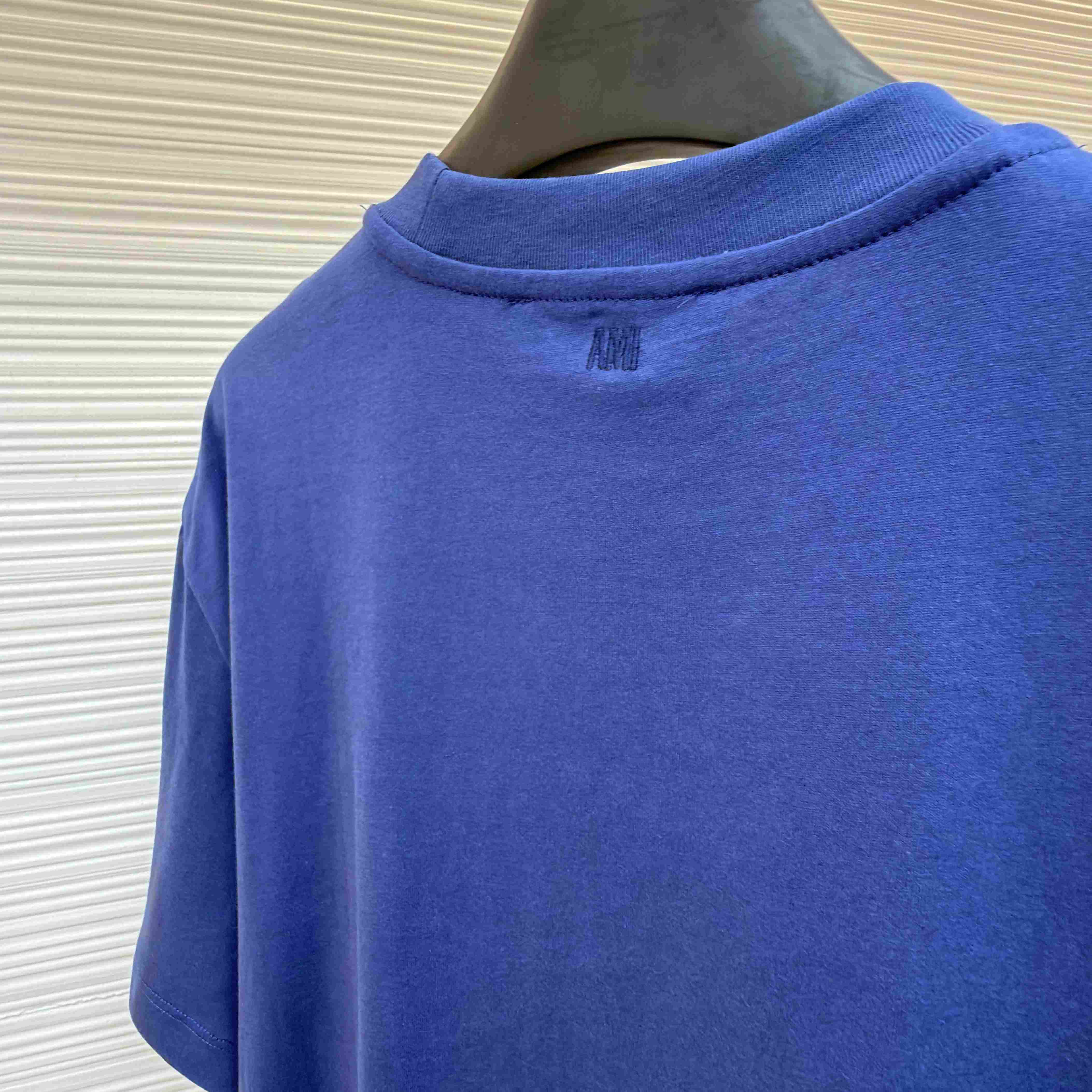 AMI Paris Blue Cotton Ami De Coeur T-shirt - FashionPlug