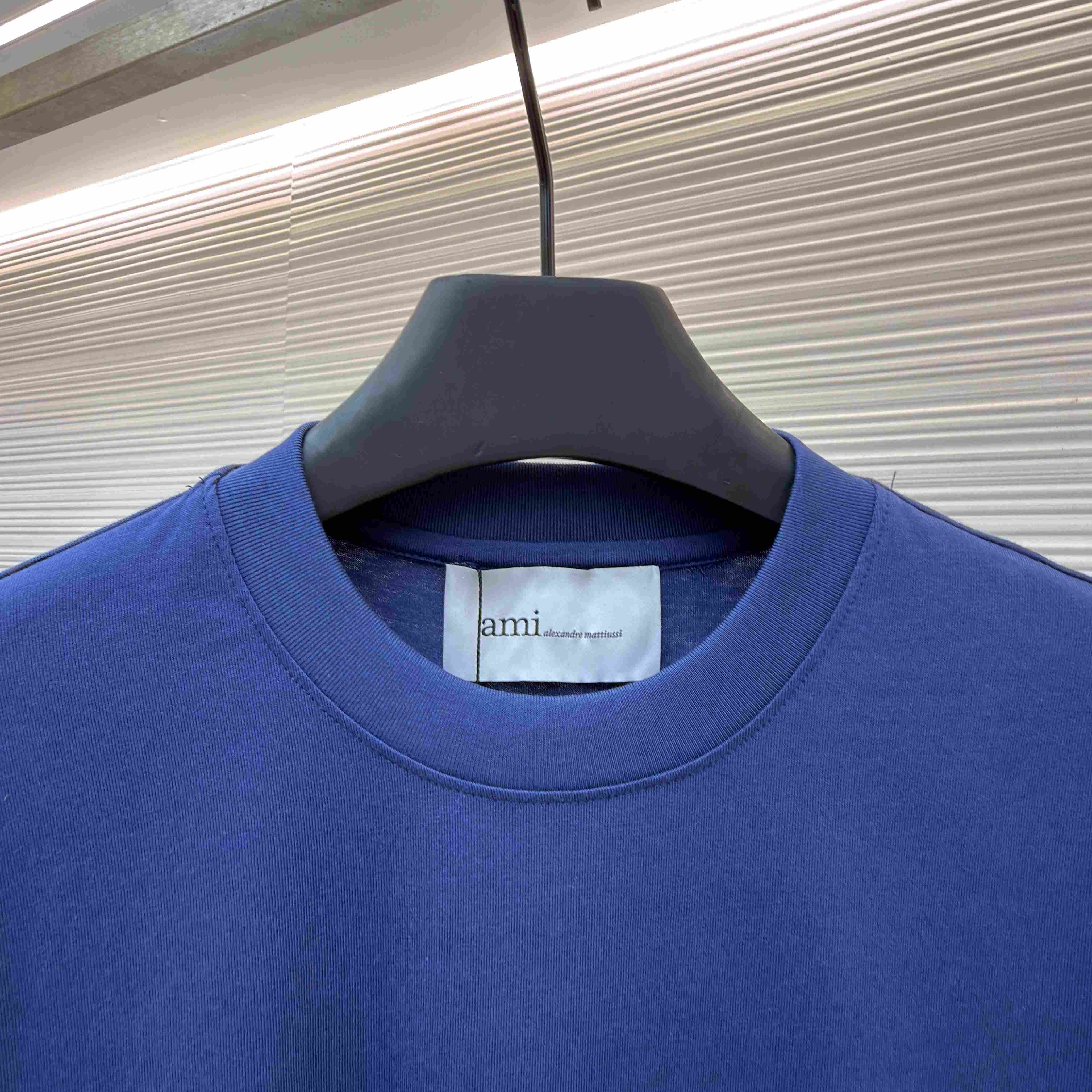 AMI Paris Blue Cotton Ami De Coeur T-shirt - FashionPlug