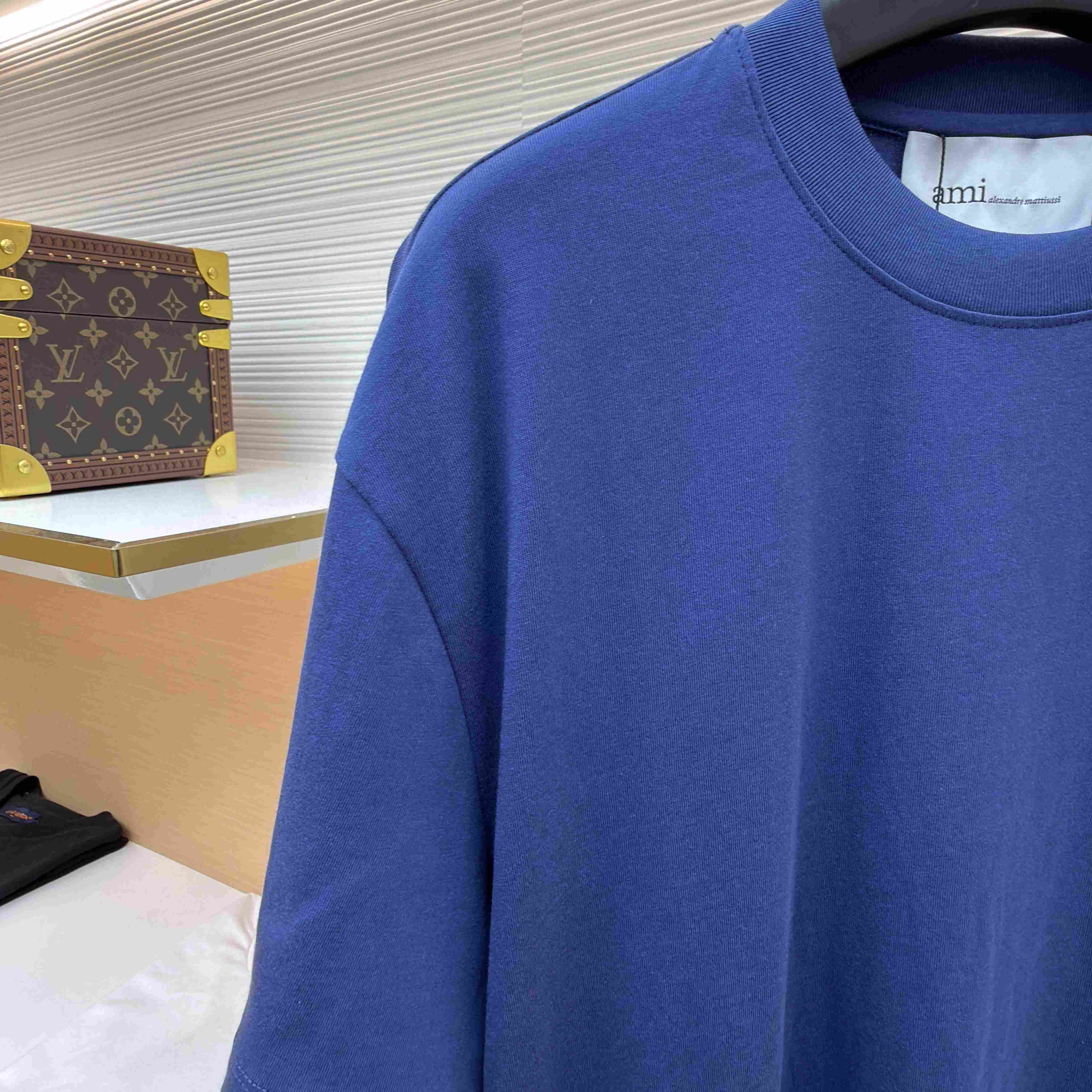 AMI Paris Blue Cotton Ami De Coeur T-shirt - FashionPlug