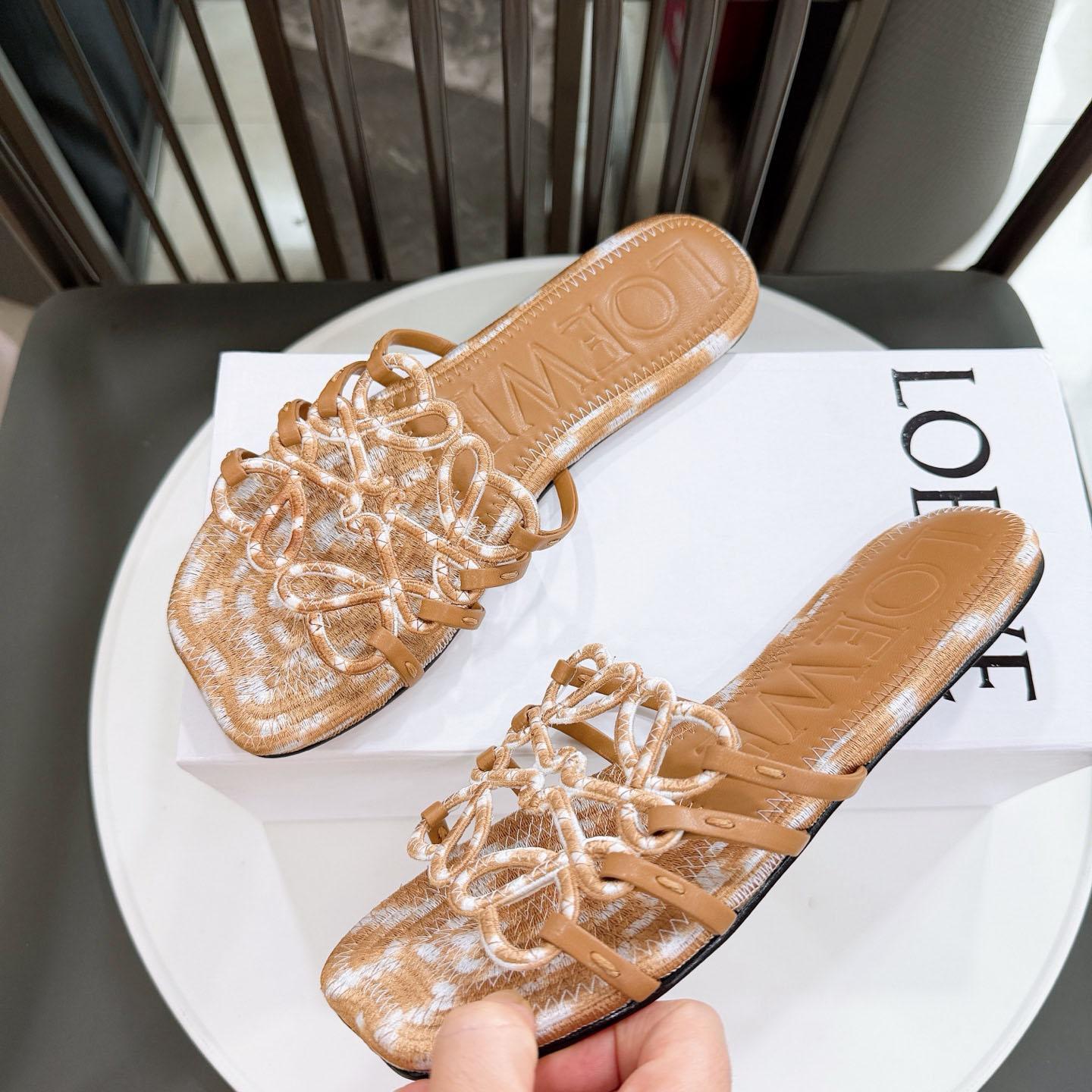 Loewe Petal Anagram Slide In Embroidered Canvas - FashionPlug
