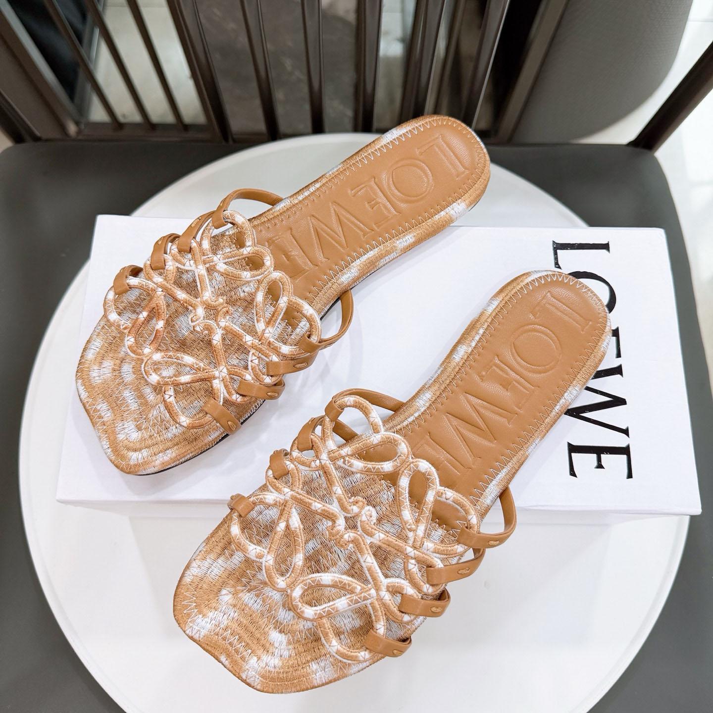 Loewe Petal Anagram Slide In Embroidered Canvas - FashionPlug