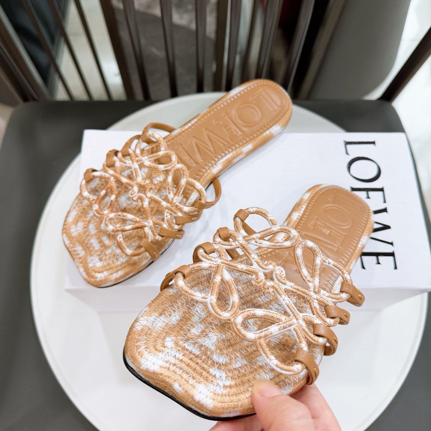 Loewe Petal Anagram Slide In Embroidered Canvas - FashionPlug