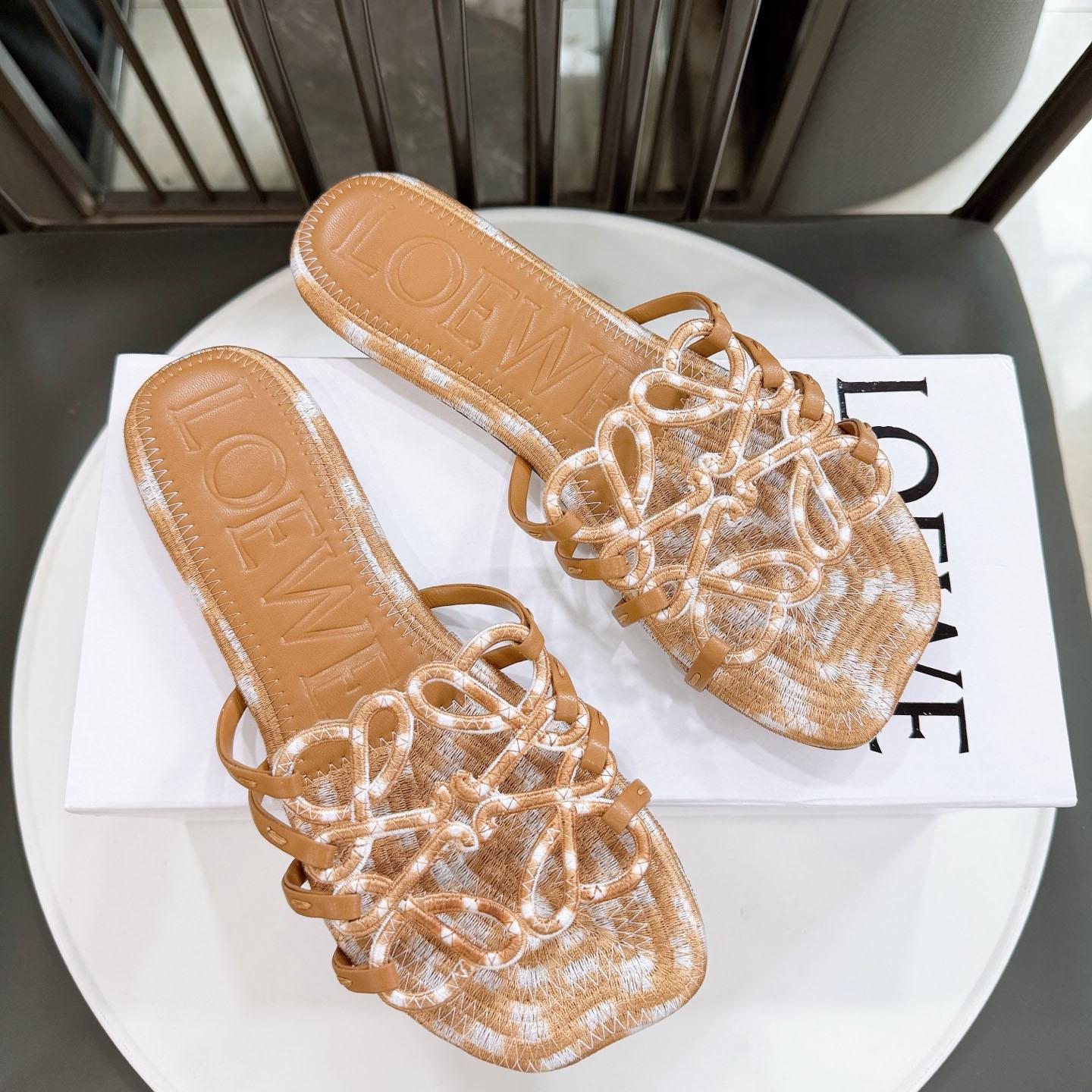 Loewe Petal Anagram Slide In Embroidered Canvas - FashionPlug