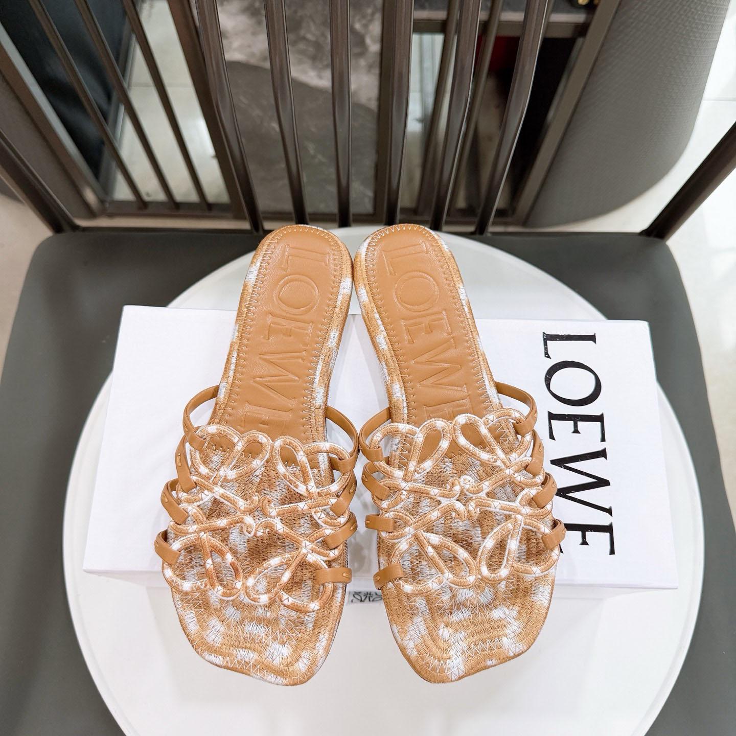 Loewe Petal Anagram Slide In Embroidered Canvas - FashionPlug
