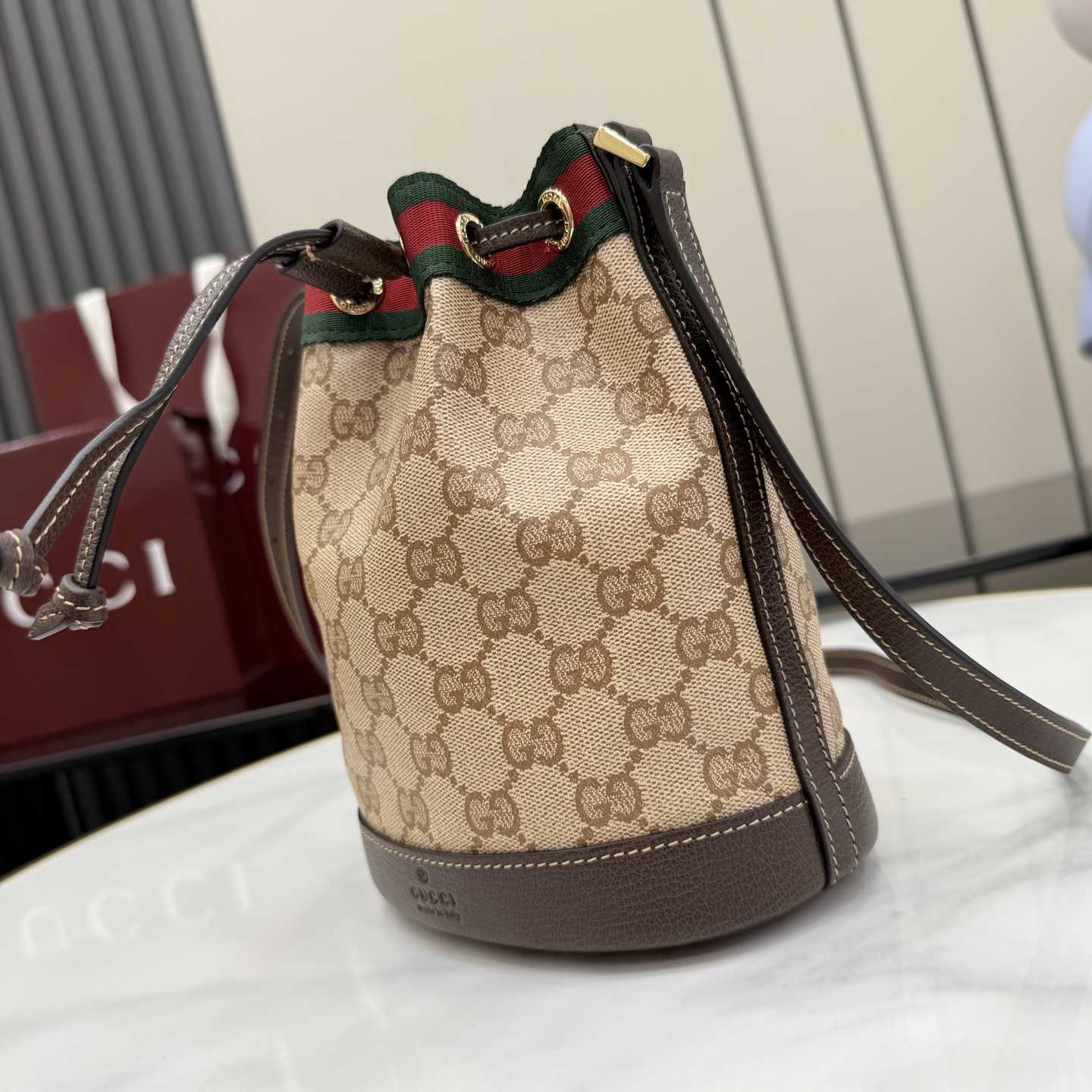 Gucci Mini Bucket Bag With Web - FashionPlug