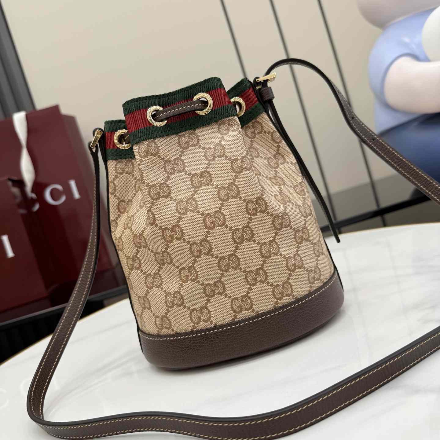 Gucci Mini Bucket Bag With Web - FashionPlug