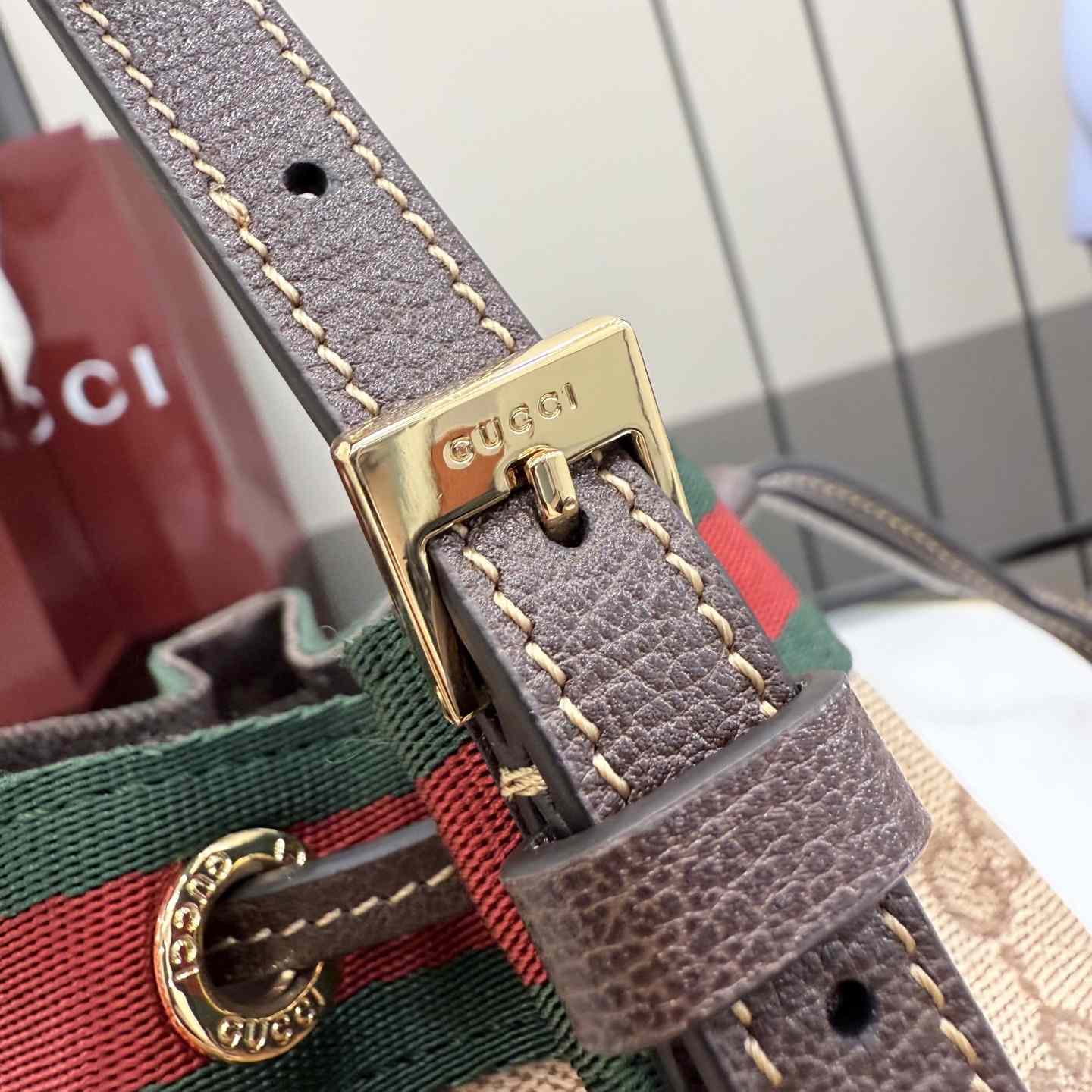 Gucci Mini Bucket Bag With Web - FashionPlug