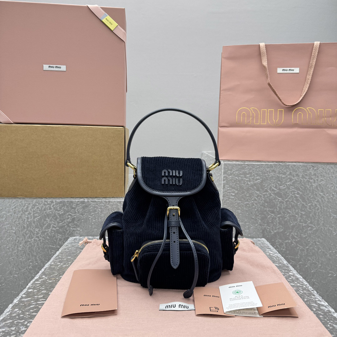 Miu Miu  Medium Corduroy Cotton Backpack - FashionPlug