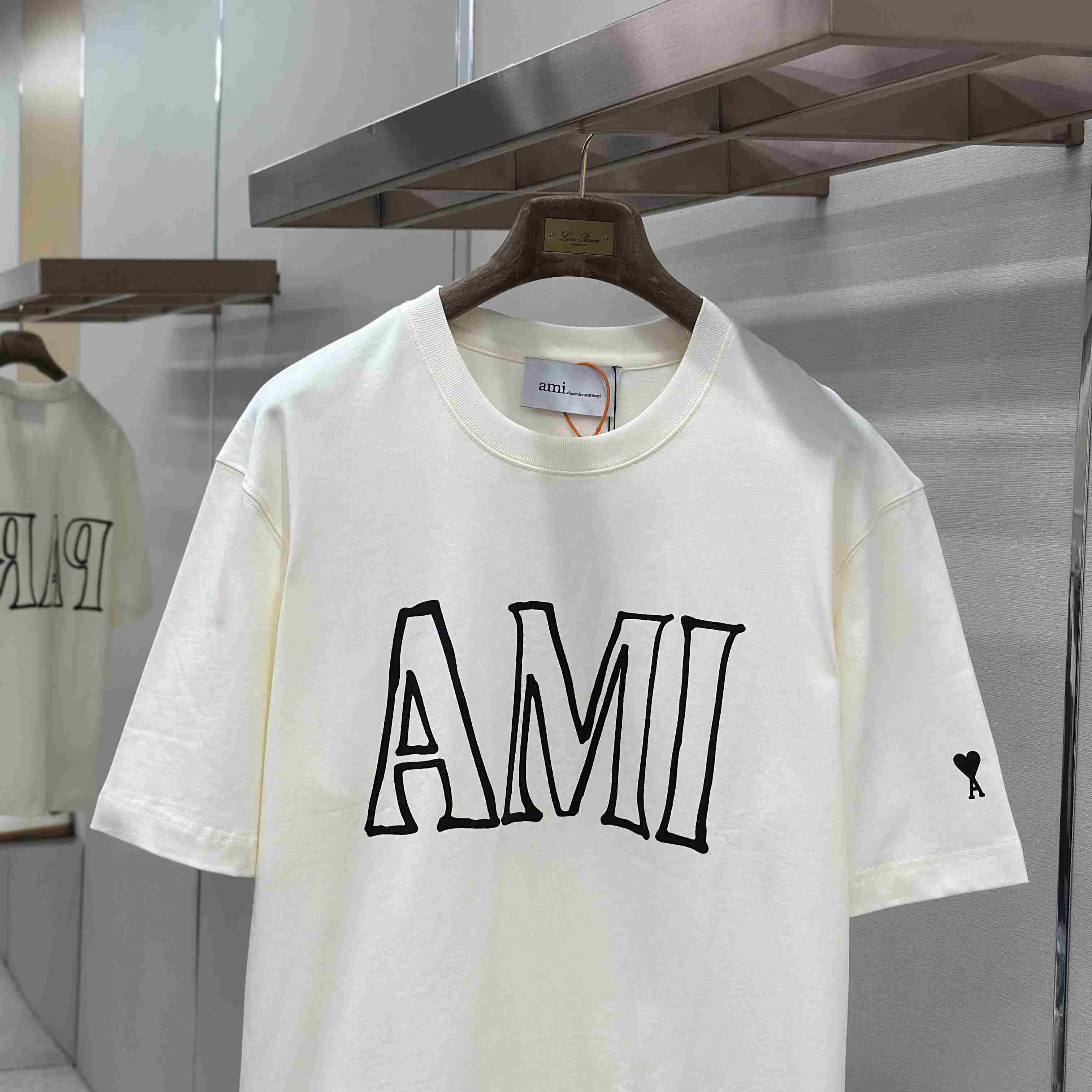 AMI Paris White Cotton Ami Paris Print T-shirt - FashionPlug