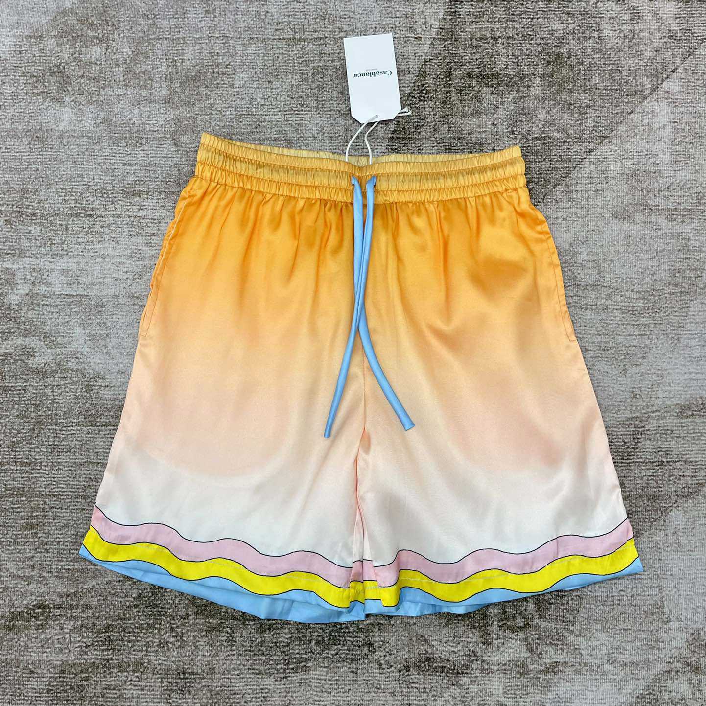 Casablanca Silk Shorts With Drawstrings 'White/Yellow' CA3311 - FashionPlug