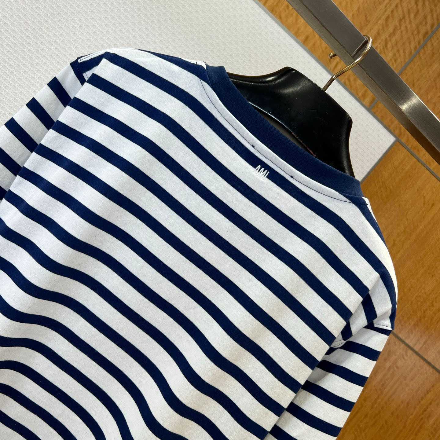 AMI Paris White & Navy Boxy Mariniere 'Ami De Coeur' T-shirt - FashionPlug