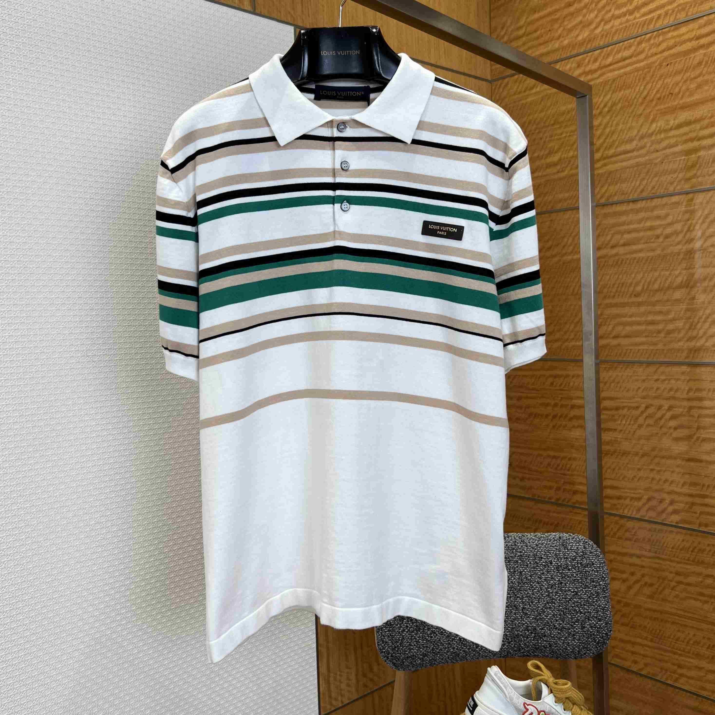 Louis Vuitton Striped Textured Short-Sleeved Polo Shirt 1AK7I4 - FashionPlug