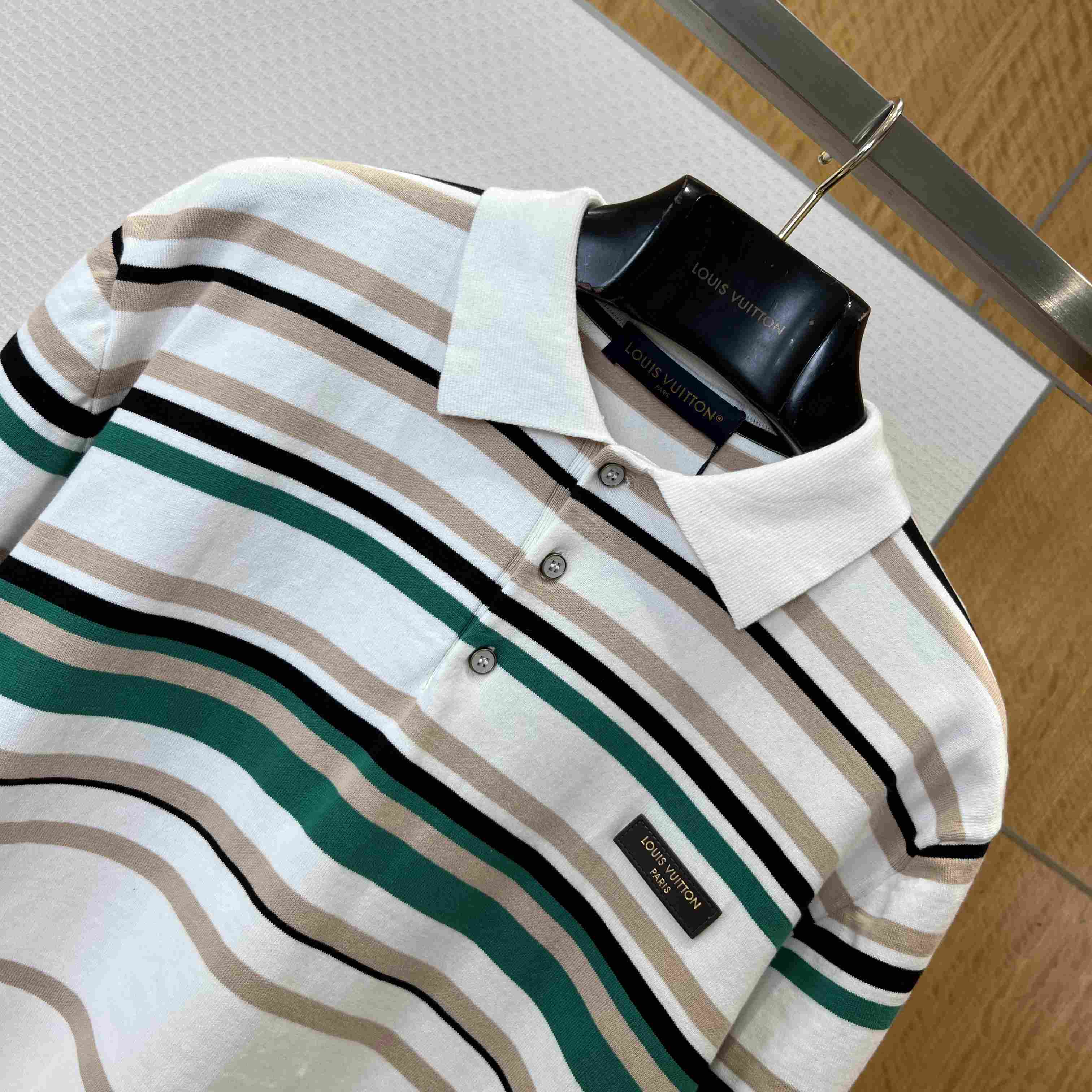 Louis Vuitton Striped Textured Short-Sleeved Polo Shirt 1AK7I4 - FashionPlug