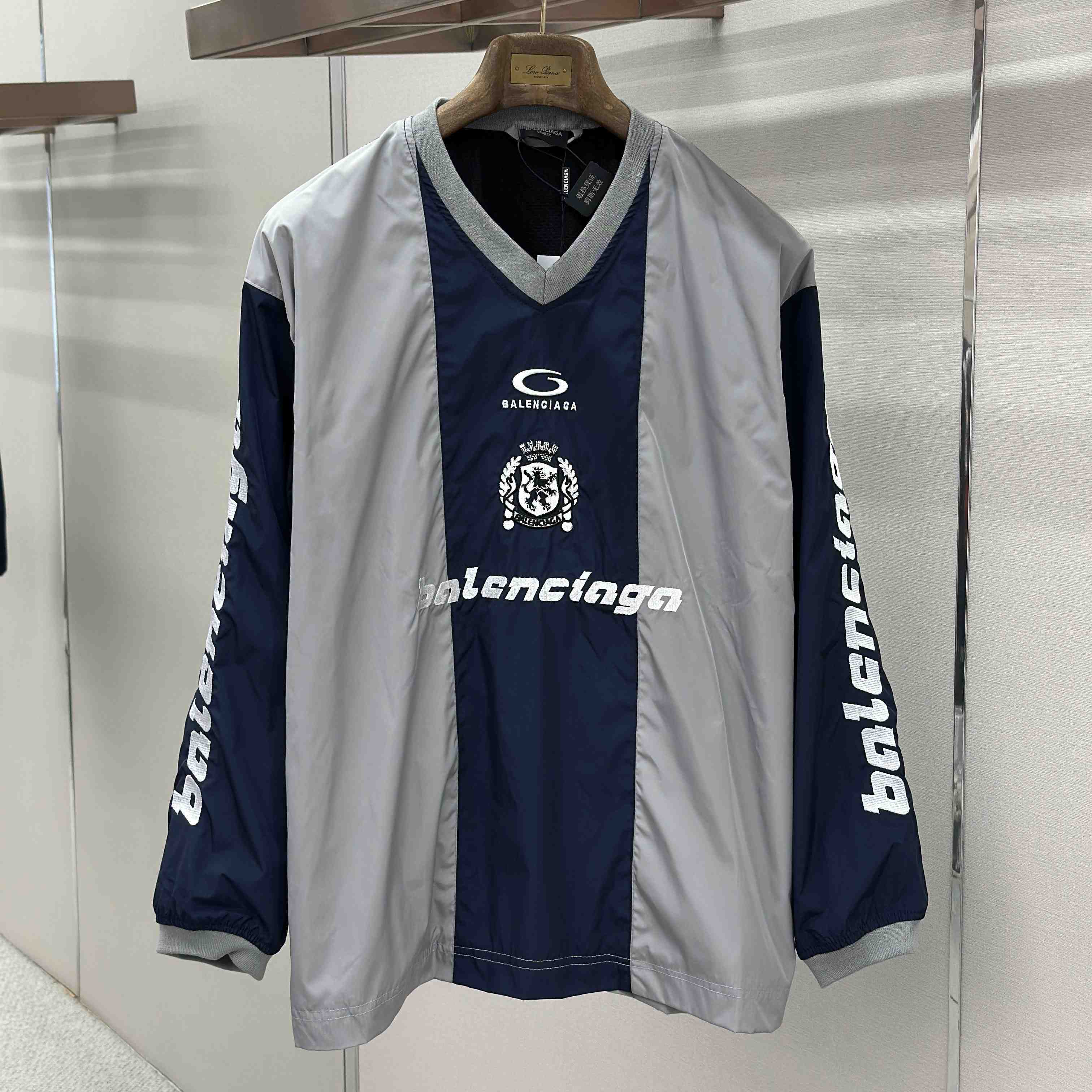 Balenciaga Outerwear Long Sleeve Top In Marine Blue - FashionPlug