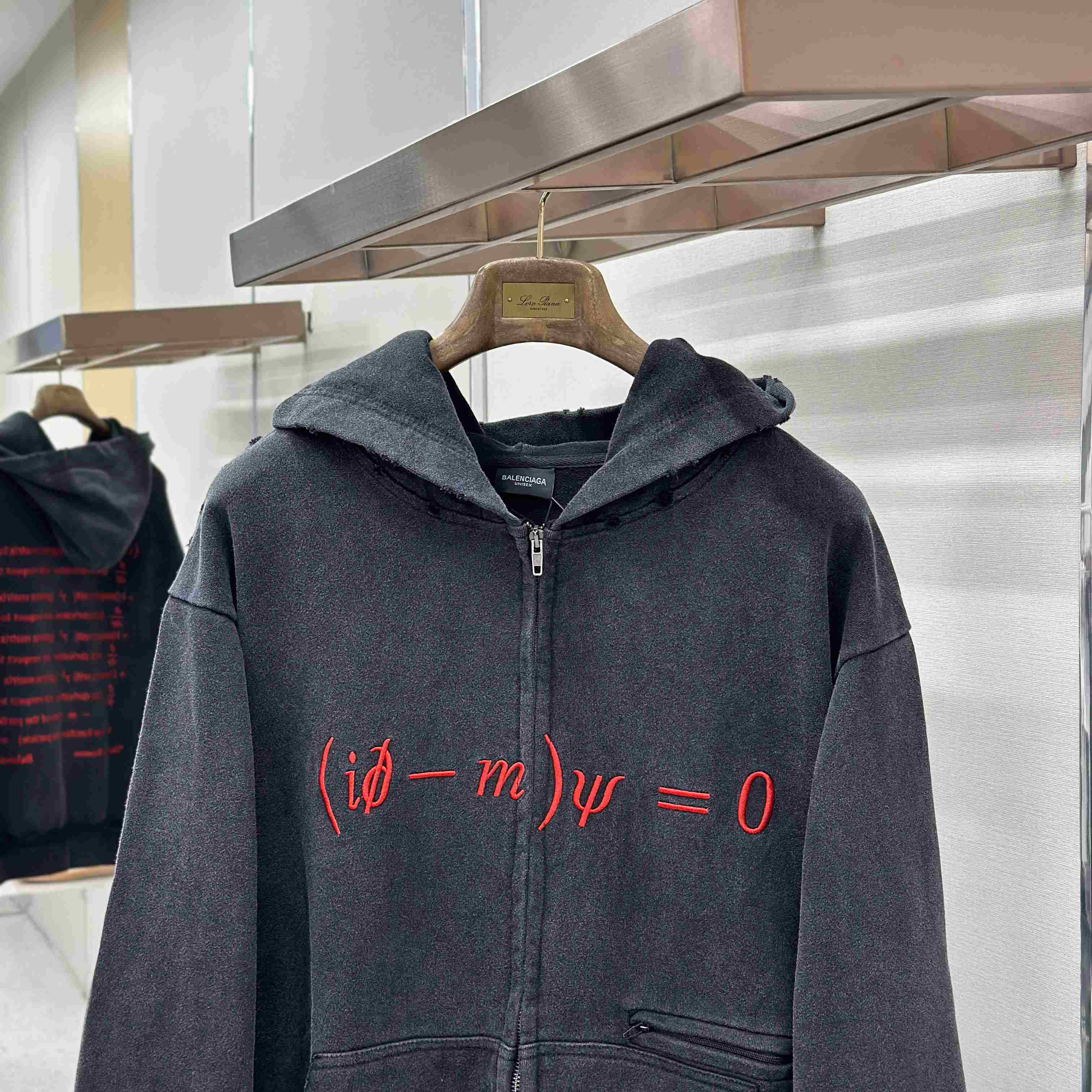 Balenciaga Dirac Equation Pulled Large Fit Zip-up Hoodie In Washed Black/Red - FashionPlug