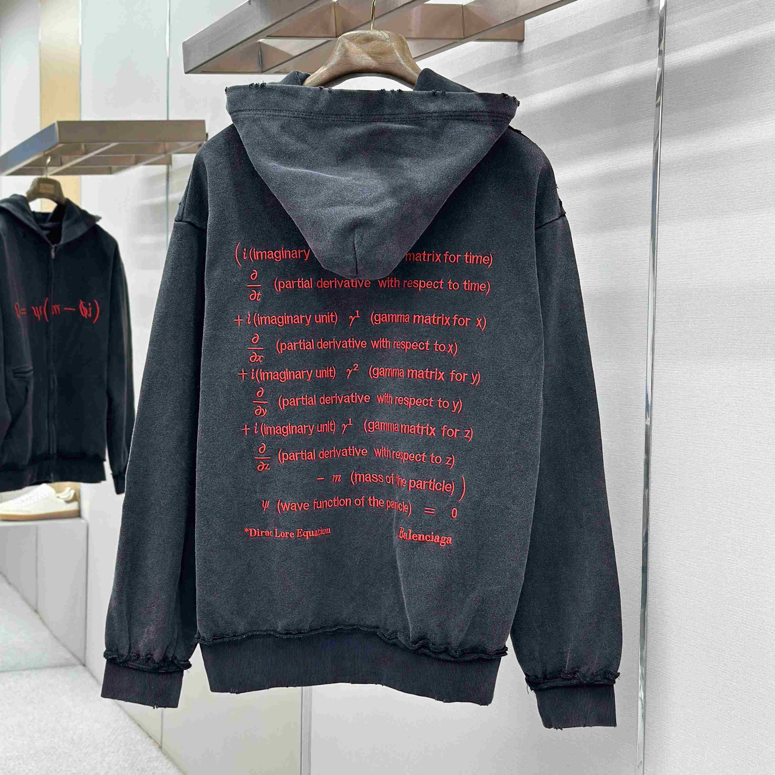 Balenciaga Dirac Equation Pulled Large Fit Zip-up Hoodie In Washed Black/Red - FashionPlug