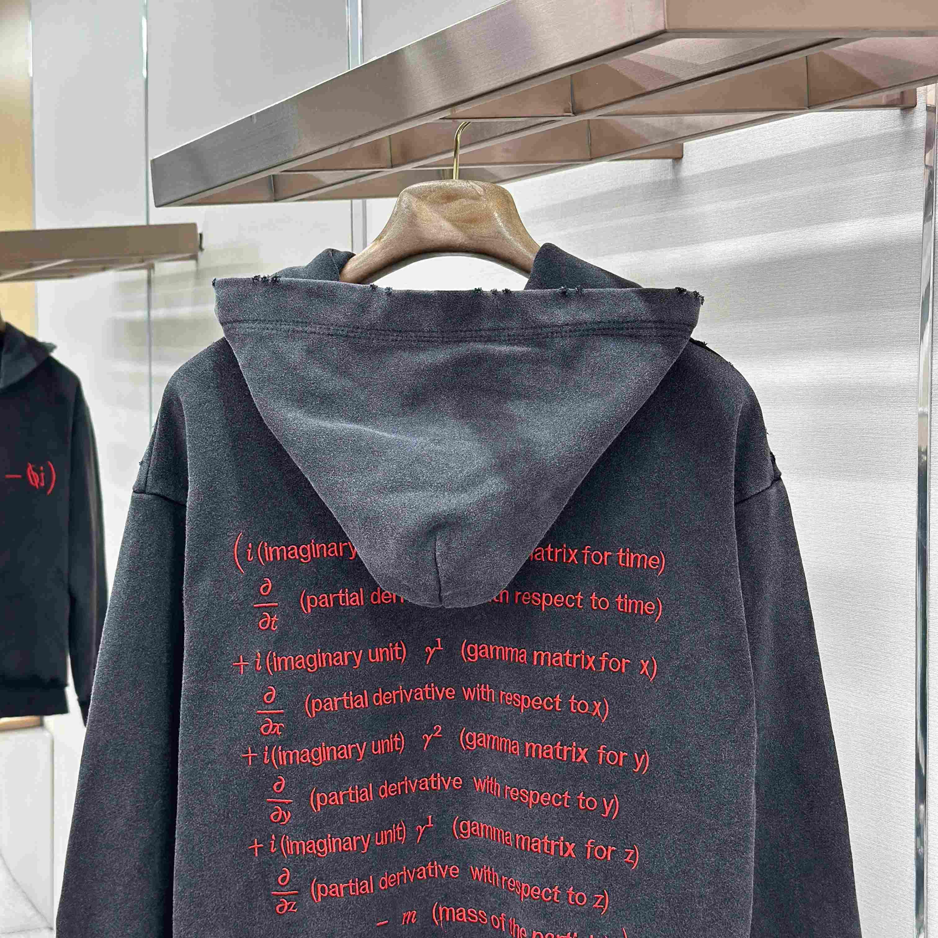 Balenciaga Dirac Equation Pulled Large Fit Zip-up Hoodie In Washed Black/Red - FashionPlug