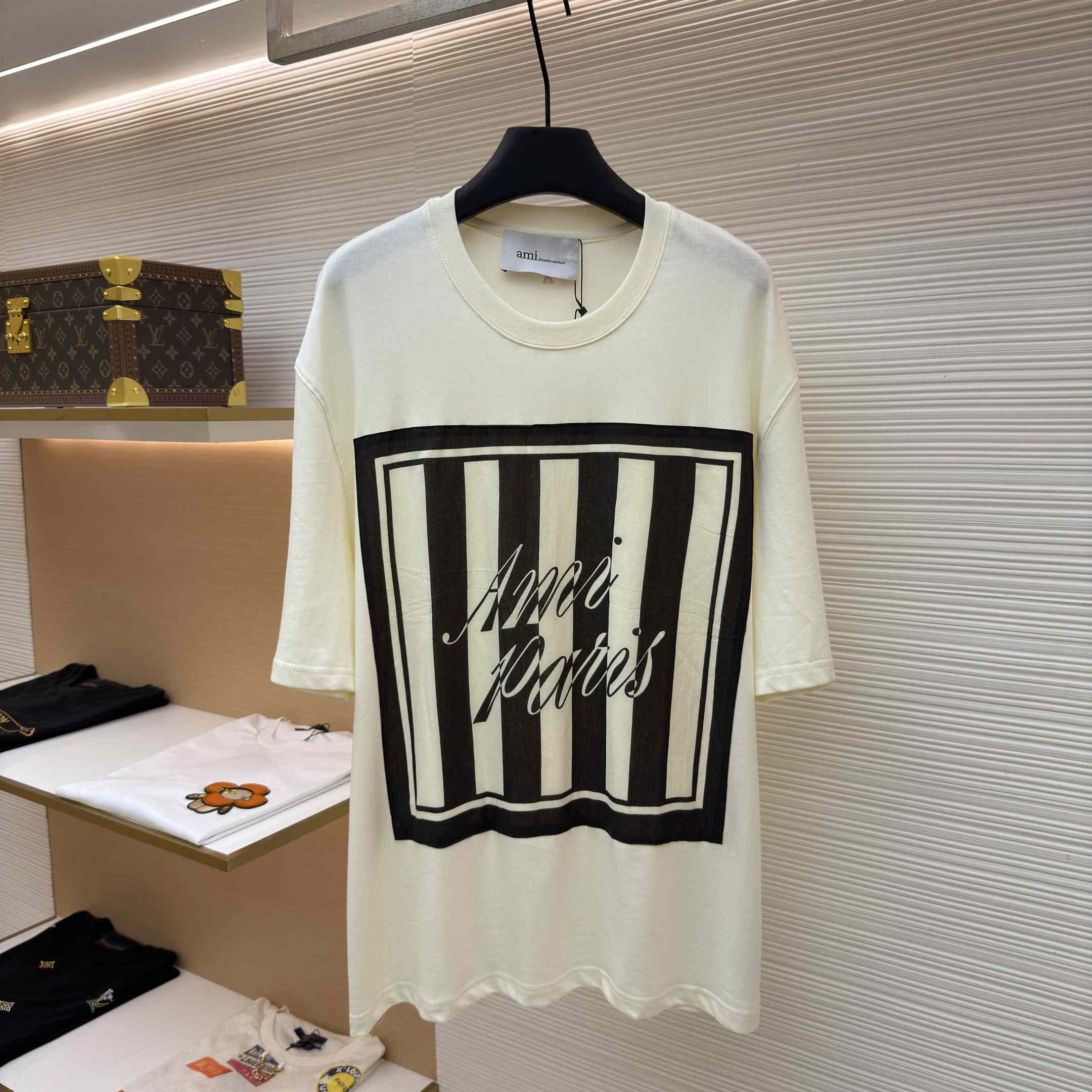 AMI Paris Logo-Print Striped-Patch T-shirt - FashionPlug