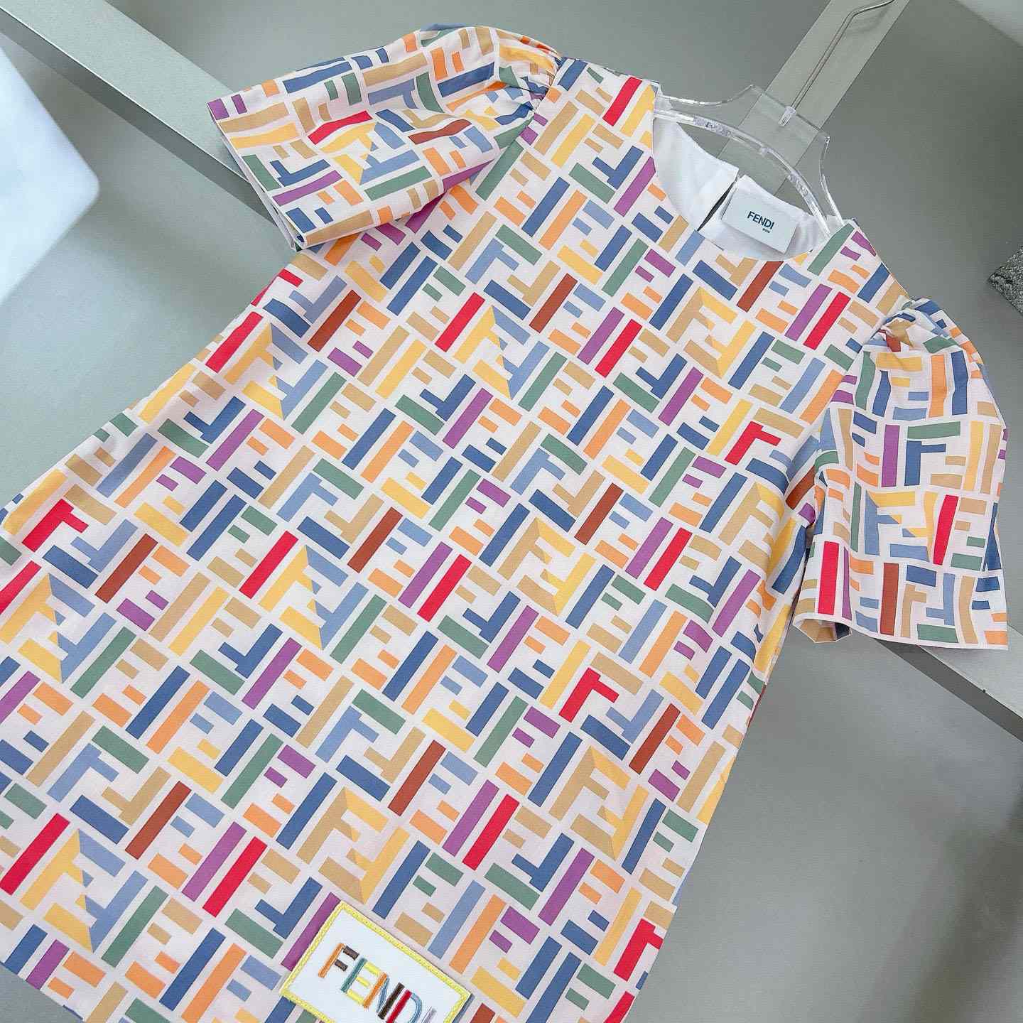 Fendi Multicolor Cotton Poplin Baby Dress - FashionPlug