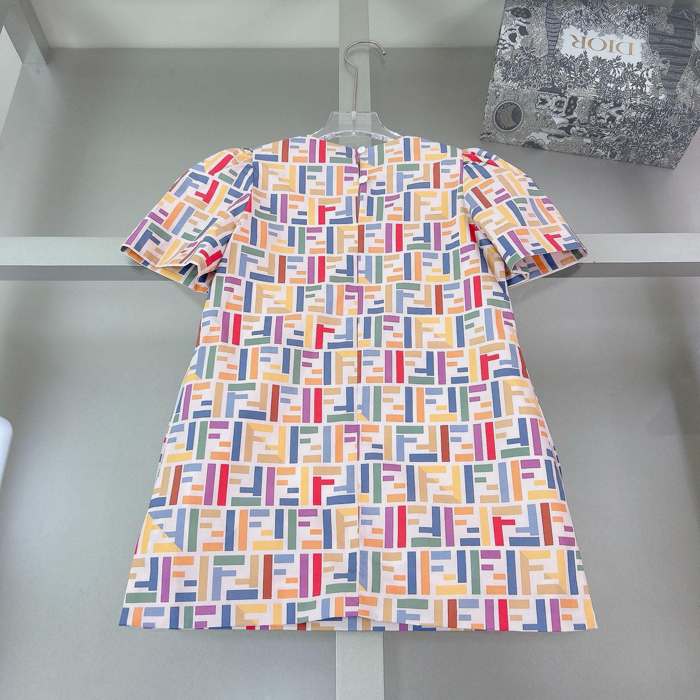 Fendi Multicolor Cotton Poplin Baby Dress - FashionPlug