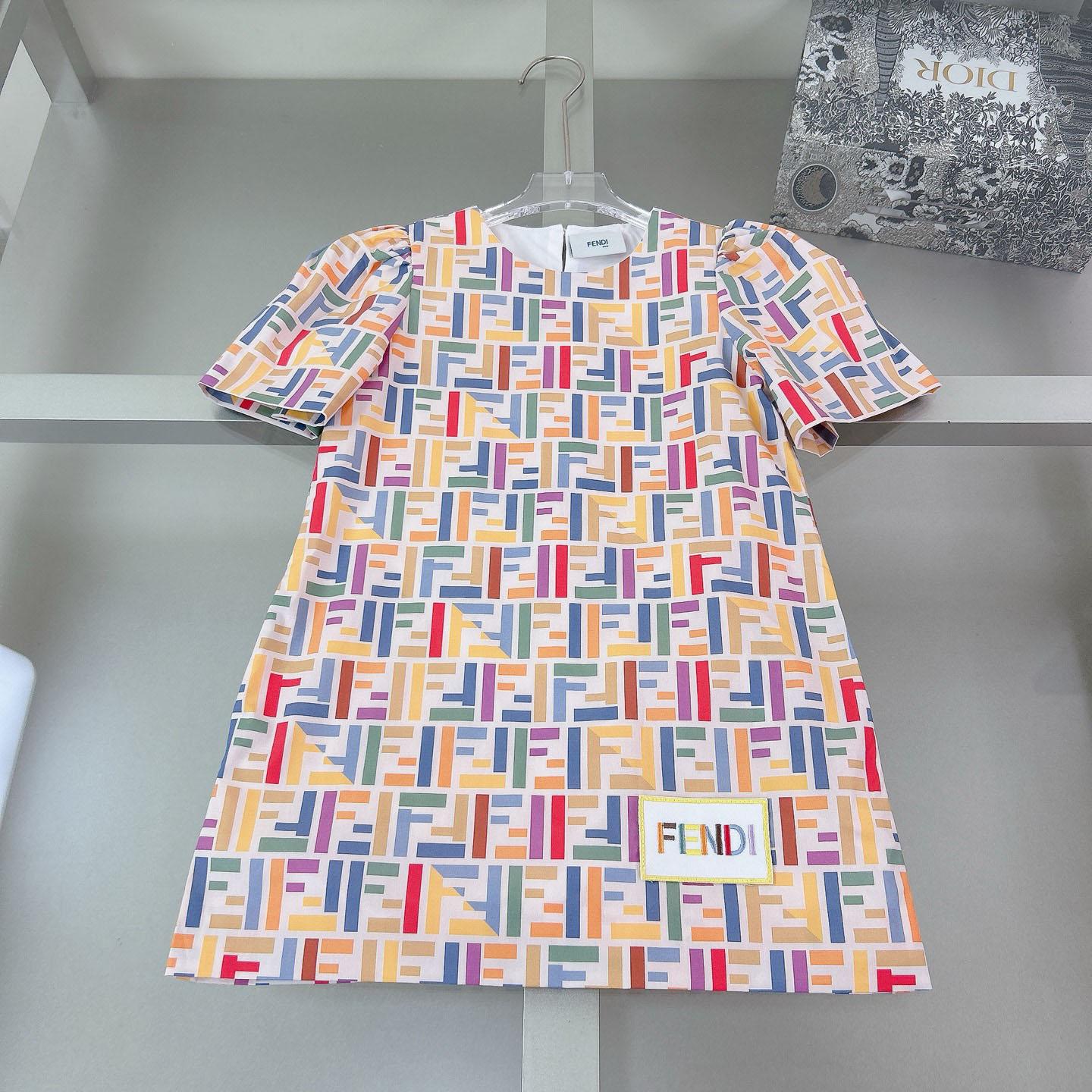 Fendi Multicolor Cotton Poplin Baby Dress - FashionPlug