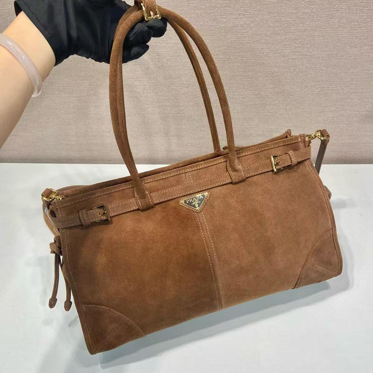 Prada Prada Bonnie Large Suede Handbag - FashionPlug