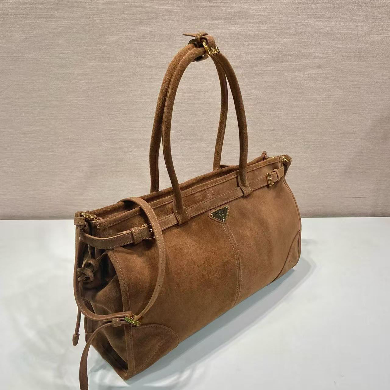 Prada Prada Bonnie Large Suede Handbag - FashionPlug