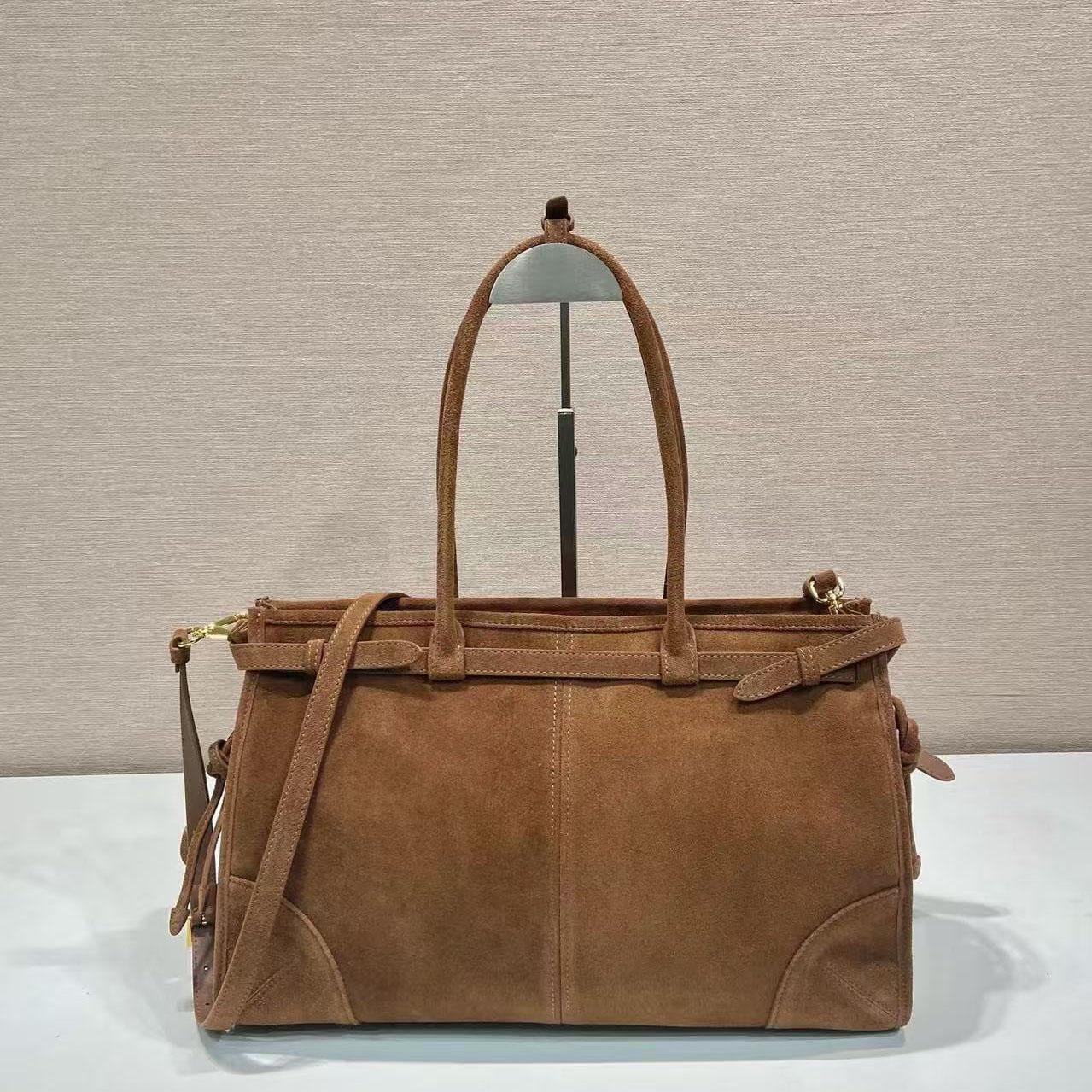 Prada Prada Bonnie Large Suede Handbag - FashionPlug