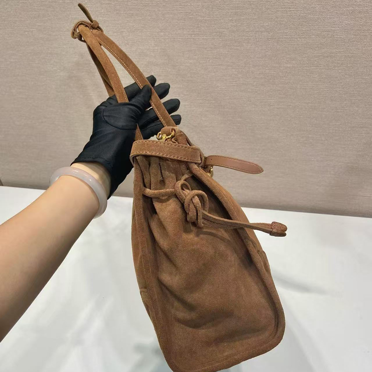 Prada Prada Bonnie Large Suede Handbag - FashionPlug