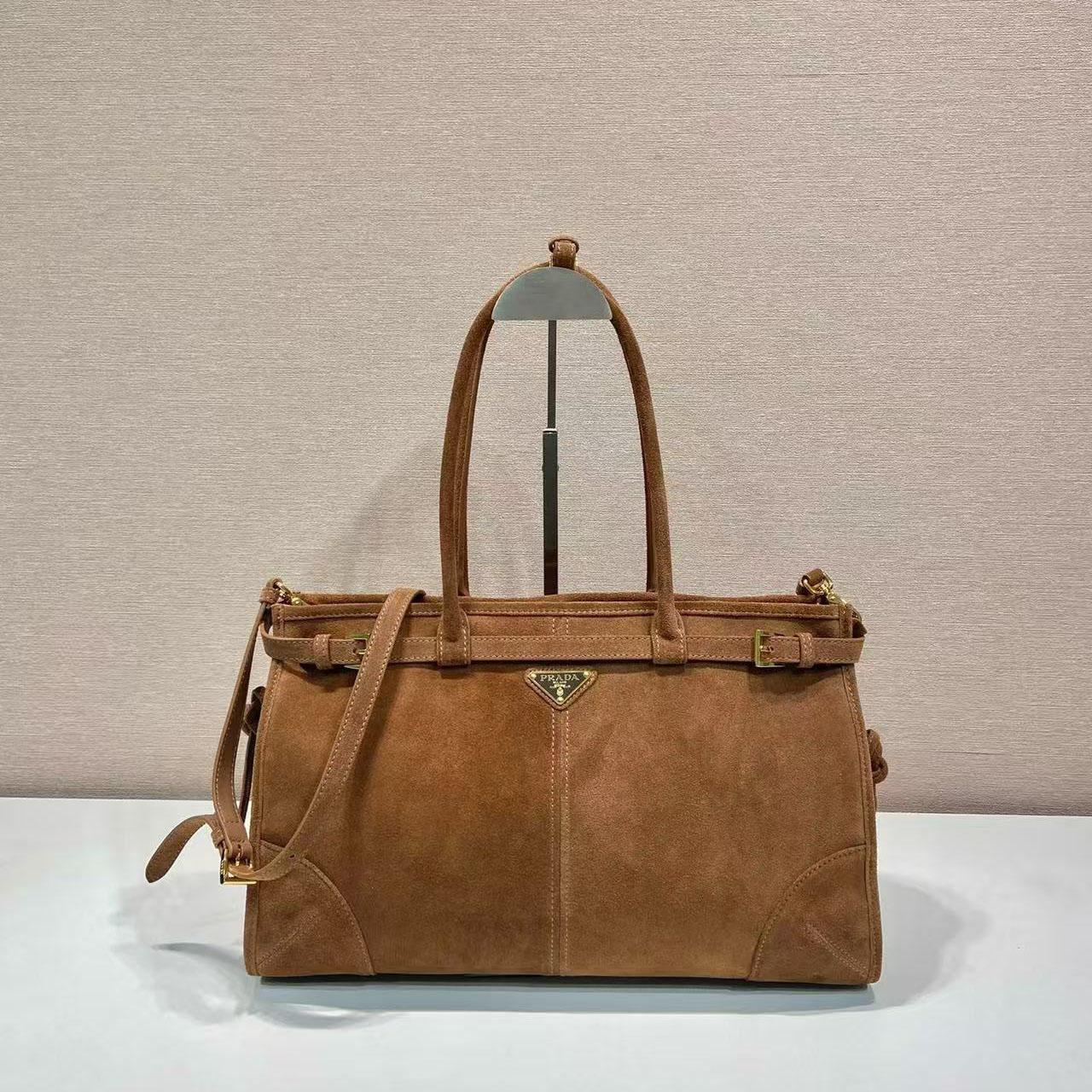 Prada Prada Bonnie Large Suede Handbag - FashionPlug