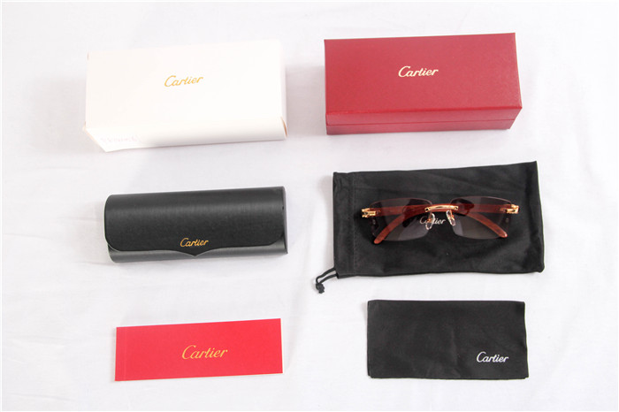 Cartier 3524012 Wood Big Lens Sunglasses In Gold Brown - FashionPlug